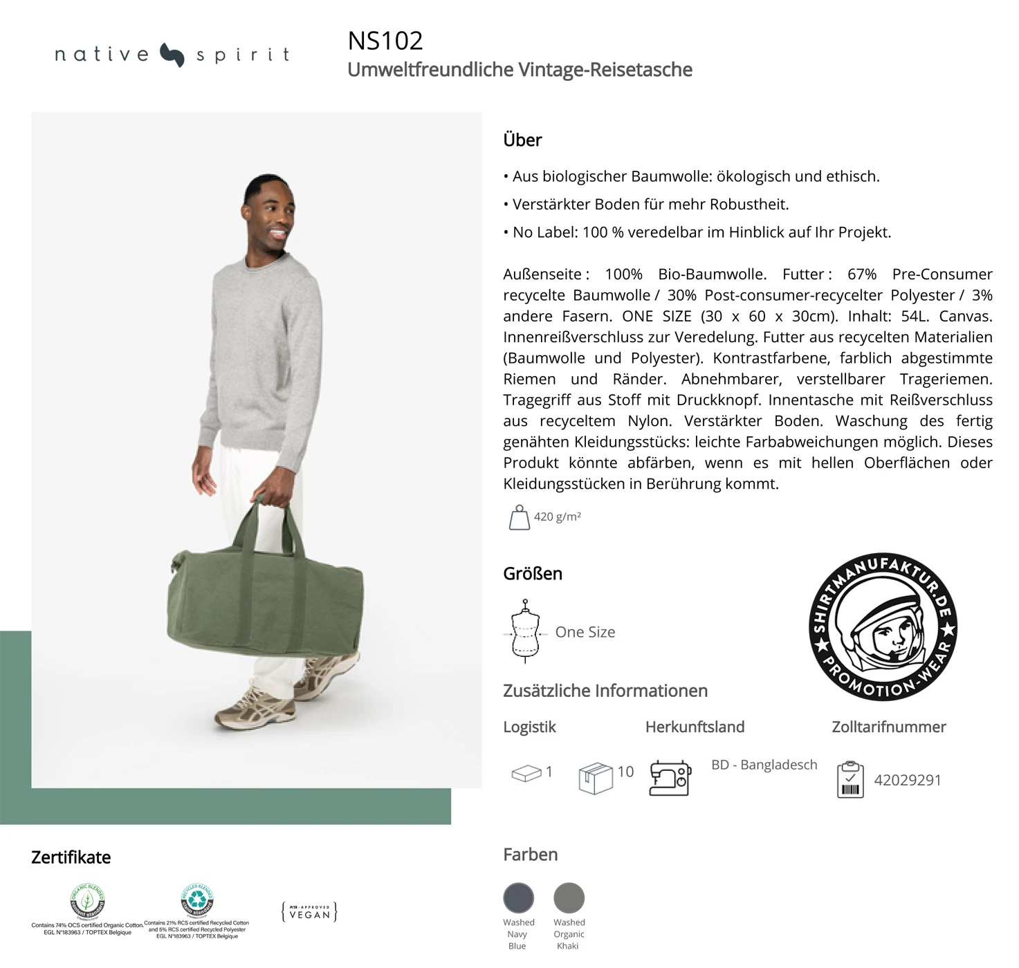 Native Spirit Vintage Organic Travel Bag