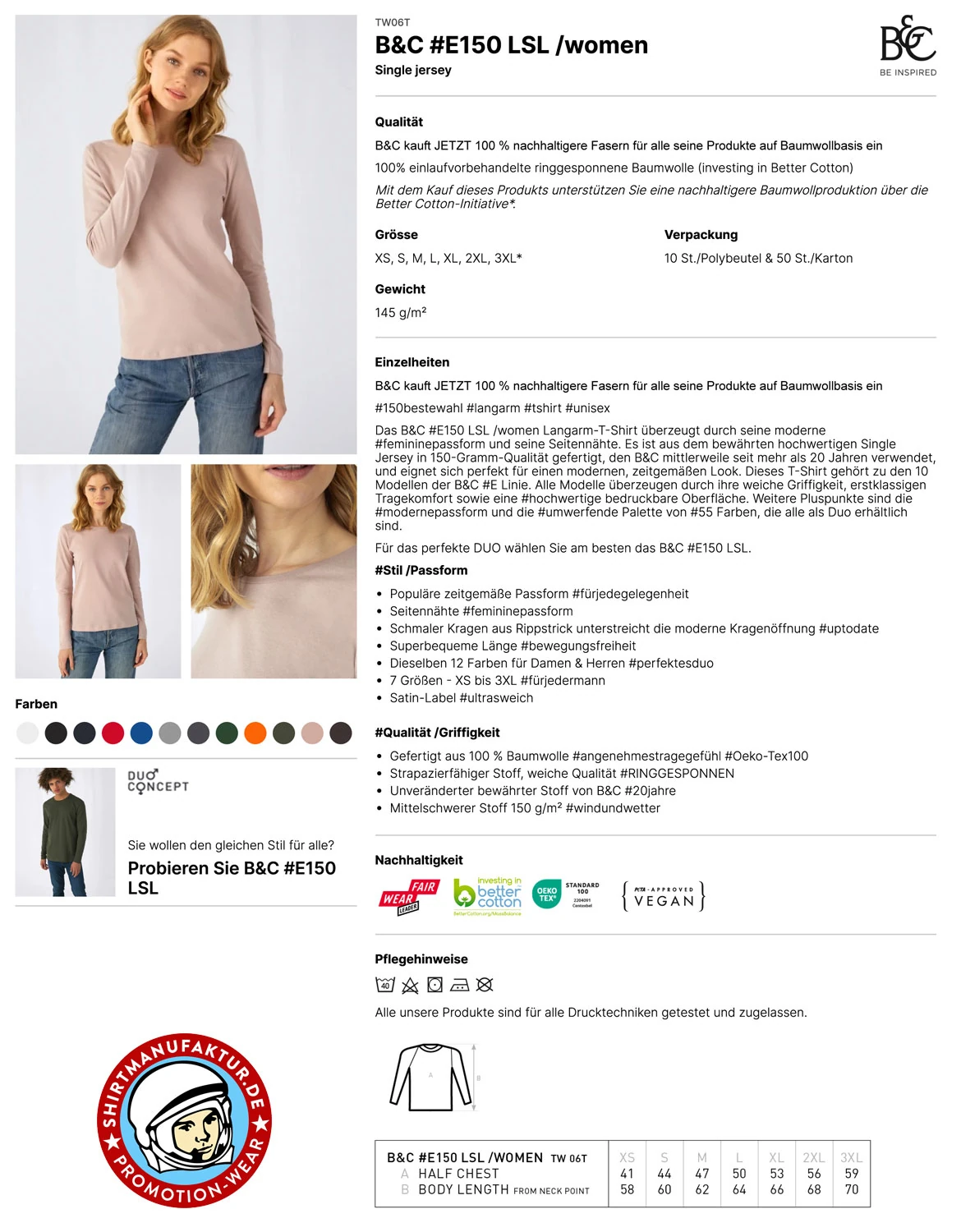 B&C Womens #E150 Longsleeve