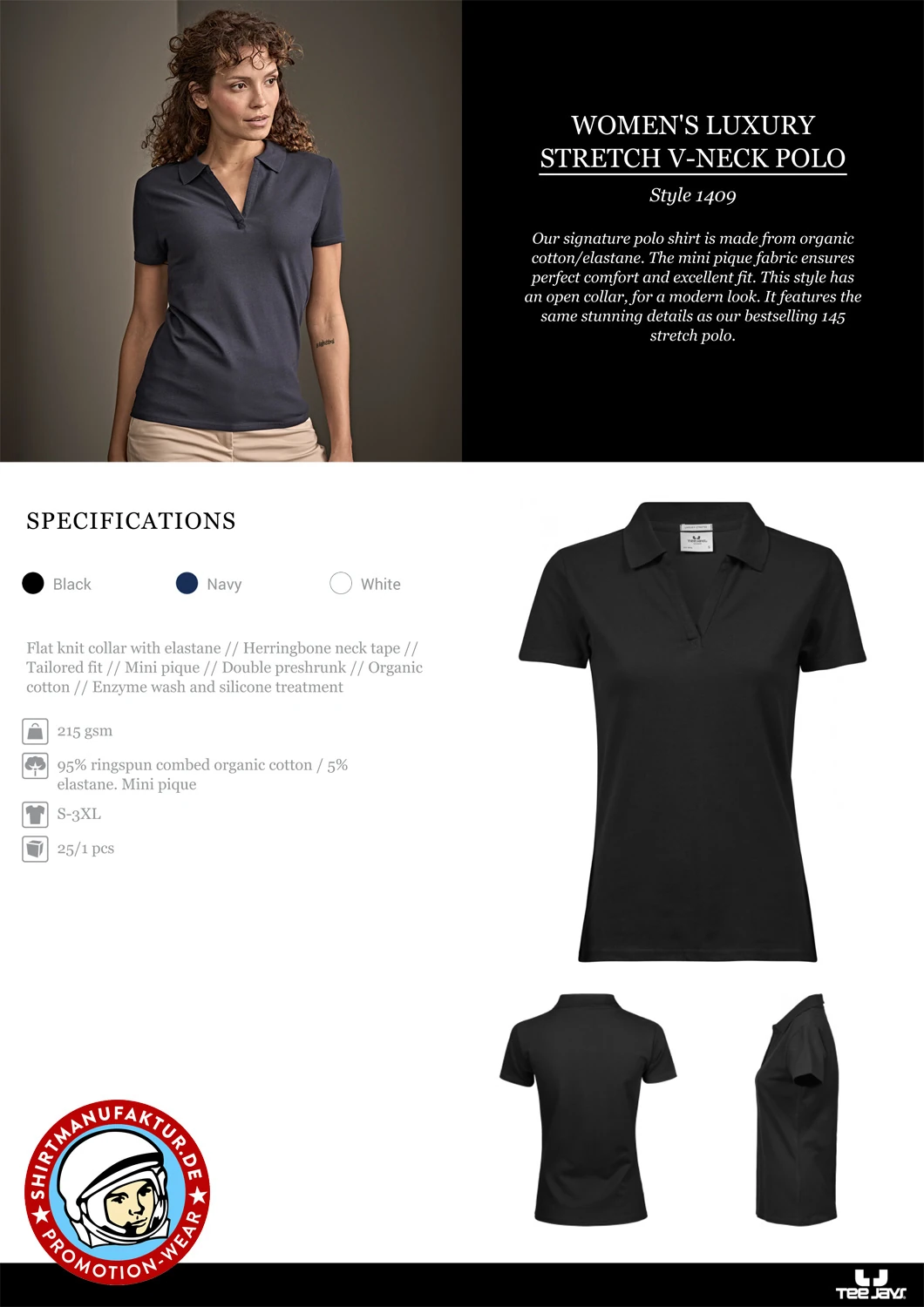 Tee Jays Womens Luxury Stretch V-Neck Polo