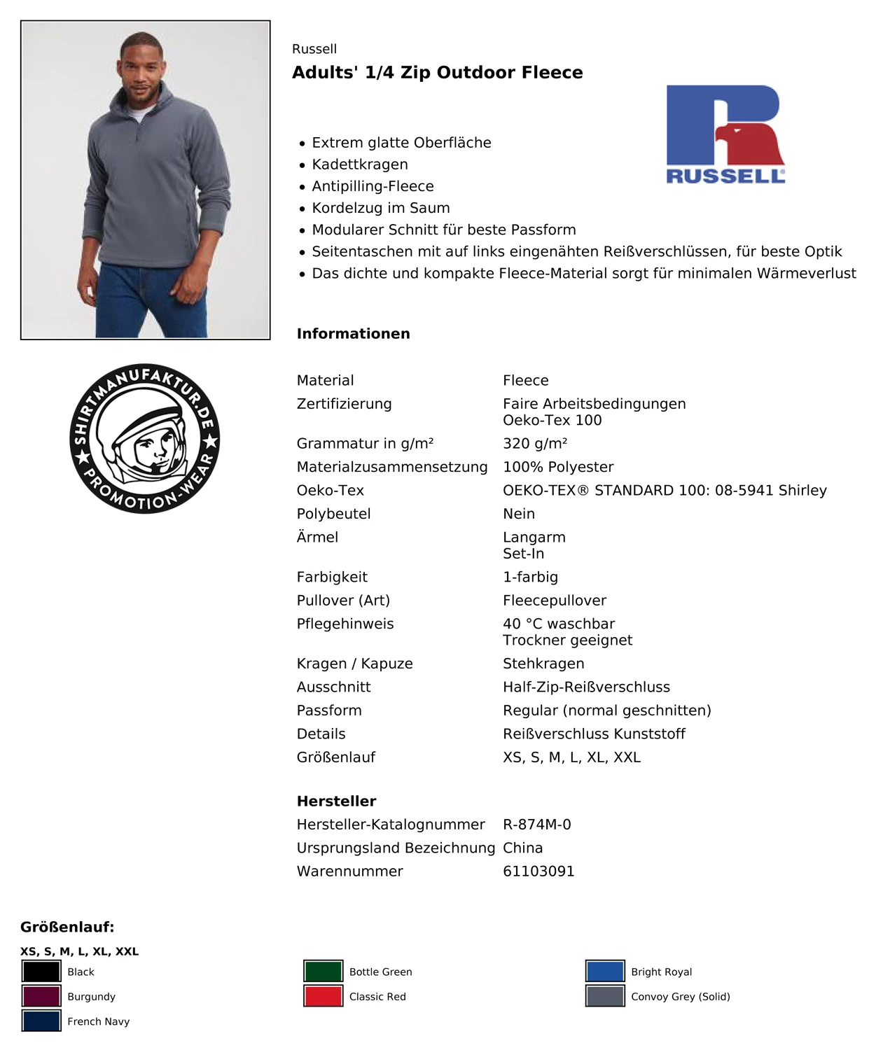Russell 1/4 Zip Outdoor Fleece