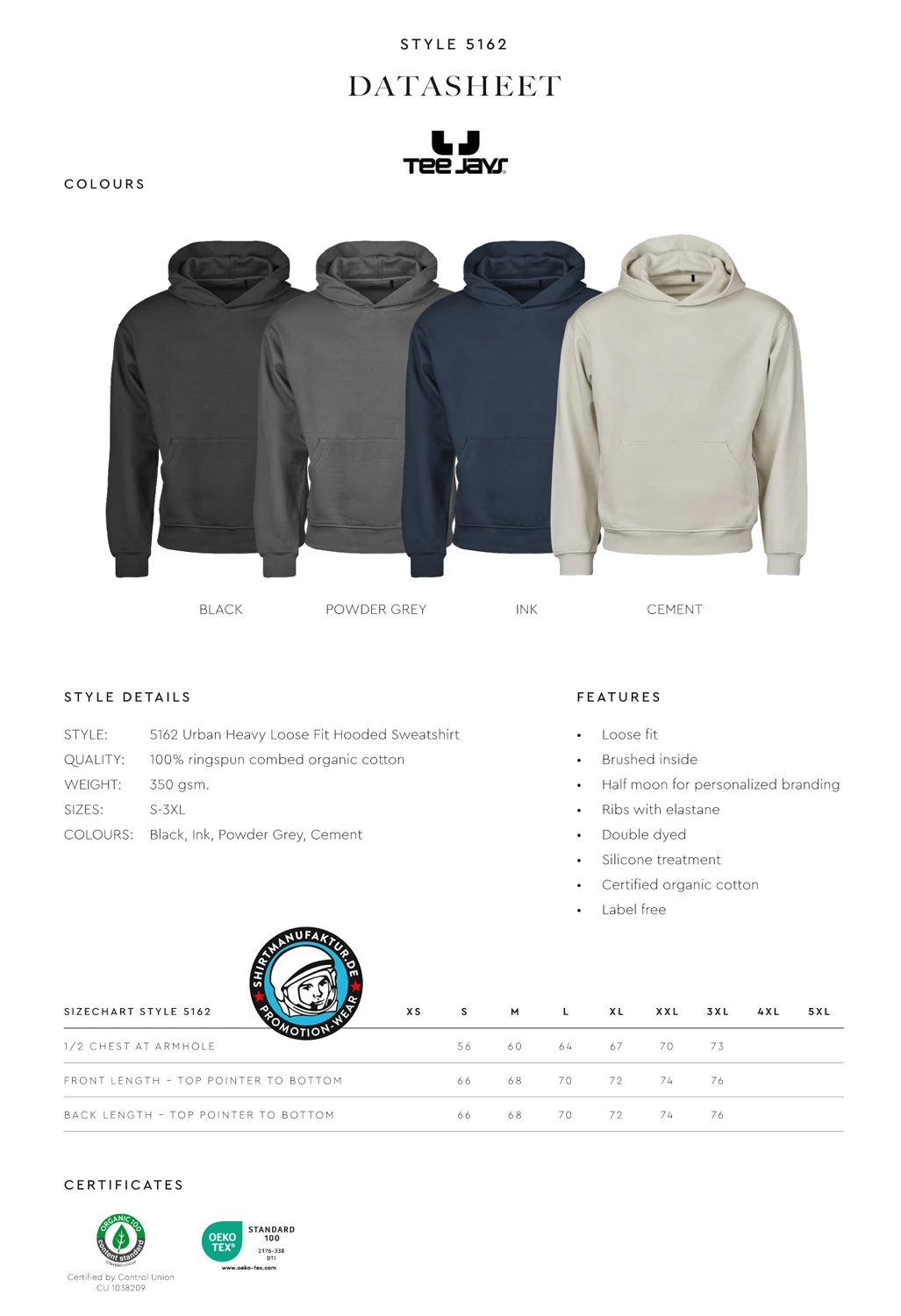 Tee Jays Urban Heavy Loose Fit Hooded Sweatshirt