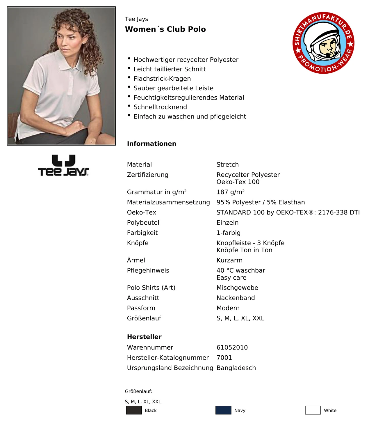 Tee Jays Womens Club Polo