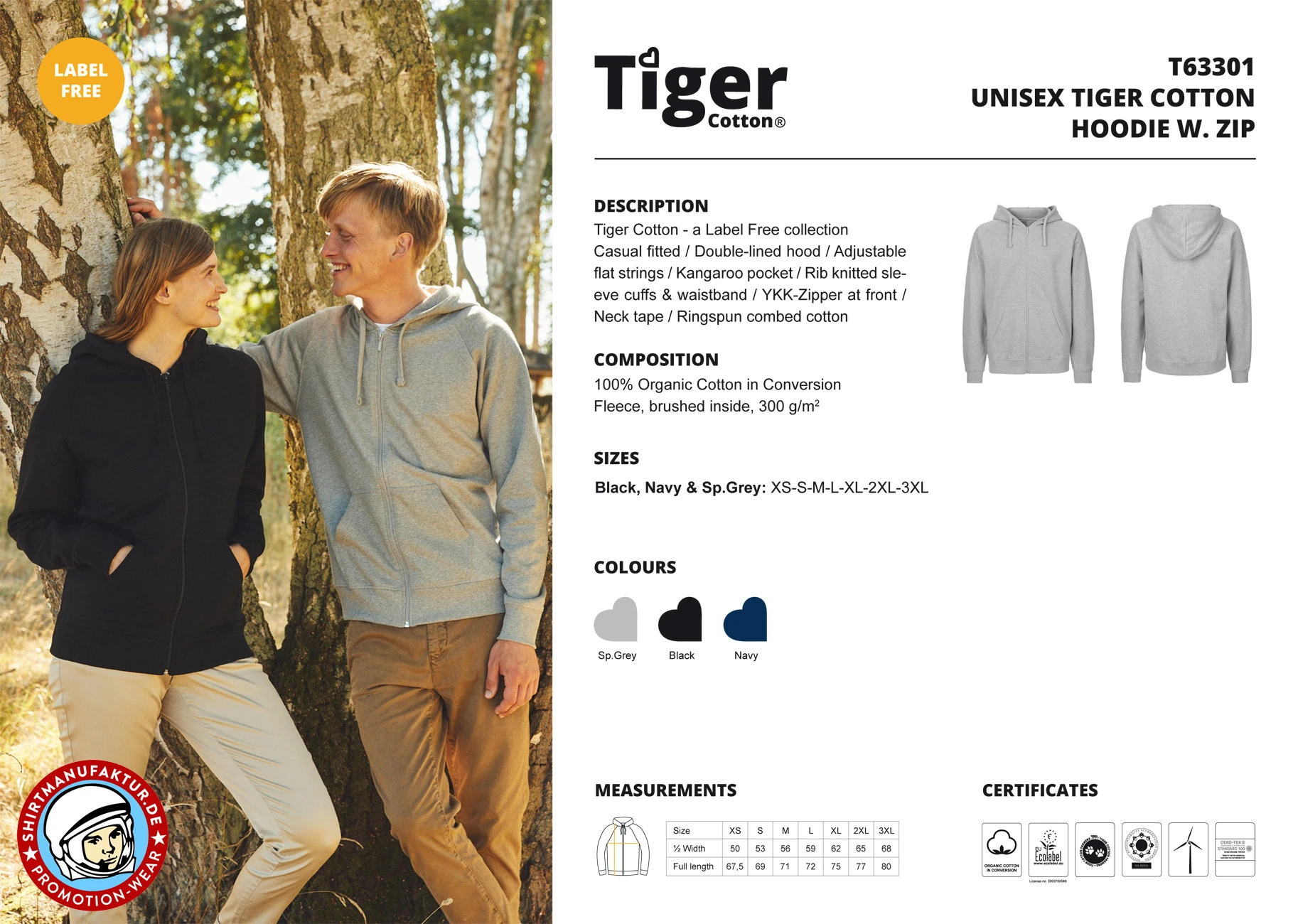 Neutral Unisex Tiger Cotton Hoodie With Zipper
