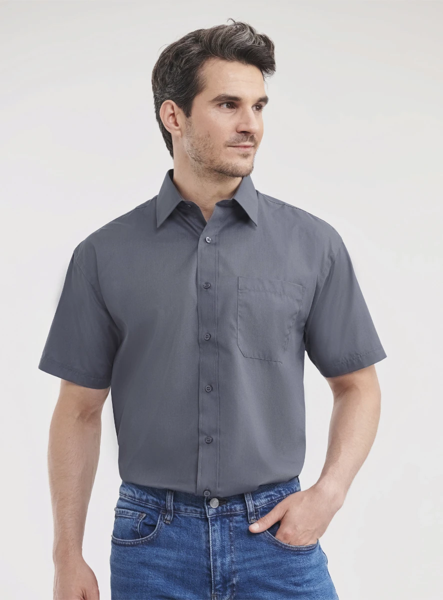 Russell Mens Short Sleeve Poly-Cotton Poplin Shirt