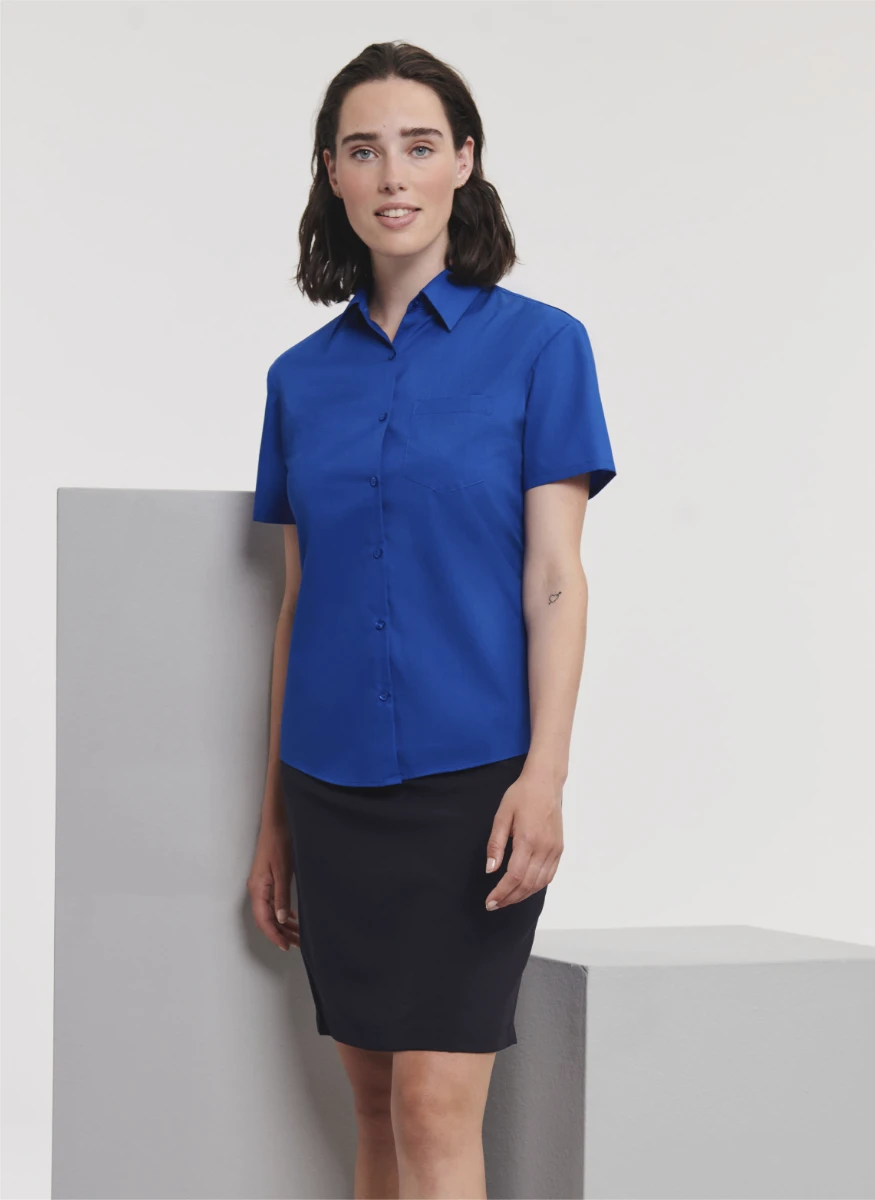 Russell Ladies Short Sleeve Poly-Cotton Poplin Blouse