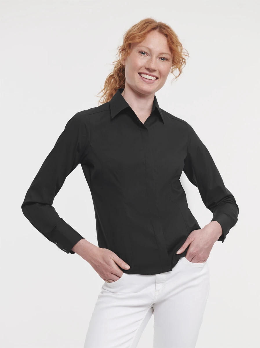 Russell Ladies Poly-Cotton Fitted Longsleeve Poplin Blouse