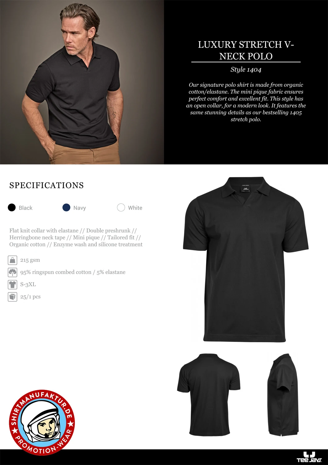 Tee Jays Luxury Stretch V-Neck Polo