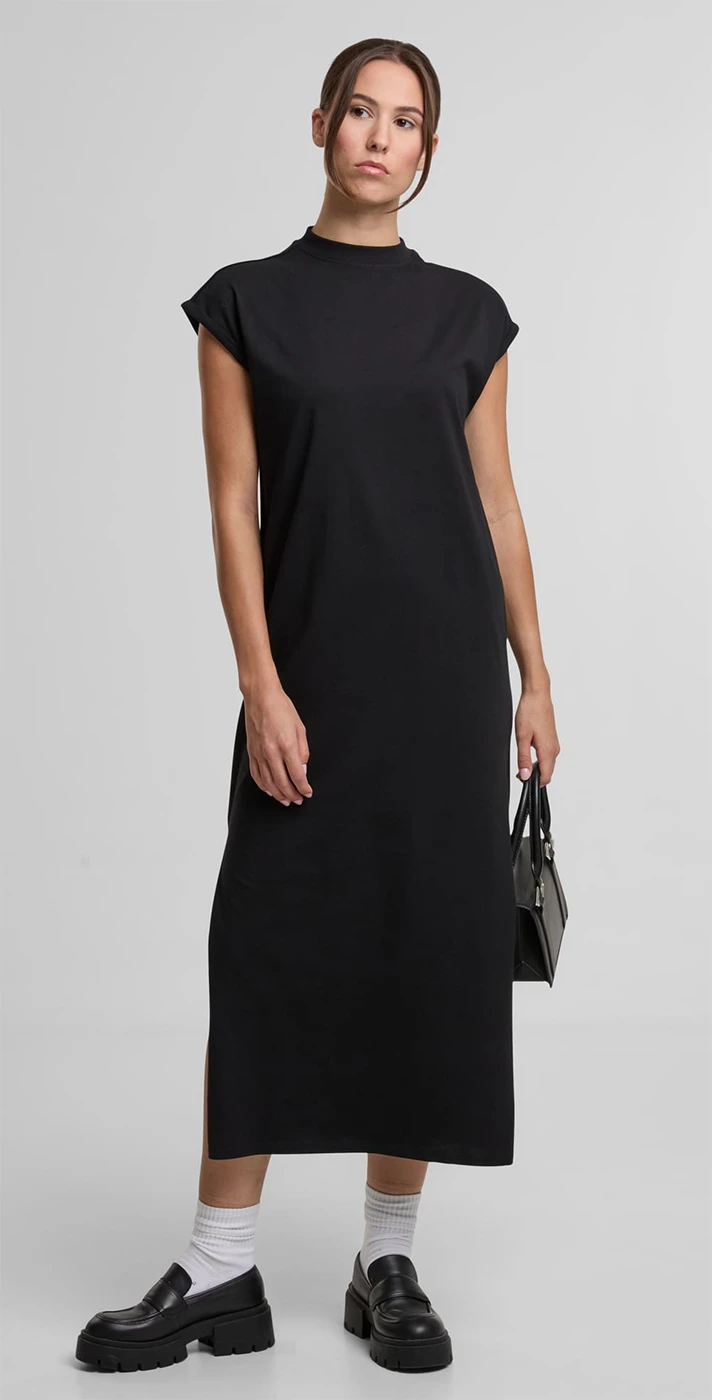 Build Your Brand Ladies Long Extended Shoulder Dress
