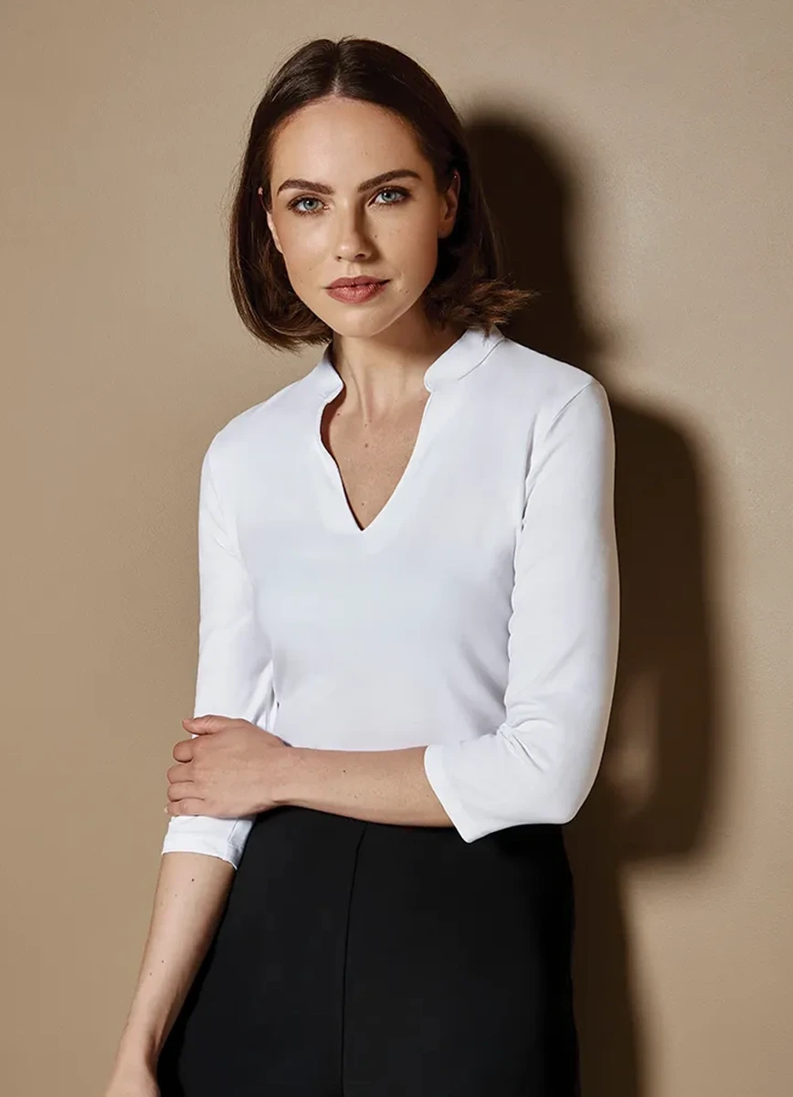 Kustom Kit Womens Mandarin Collar Top 3/4 Sleeve