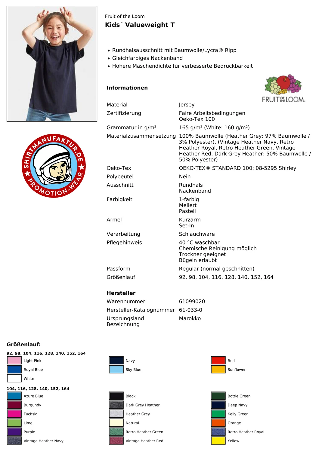 Fruit of the Loom Kids Valueweight T