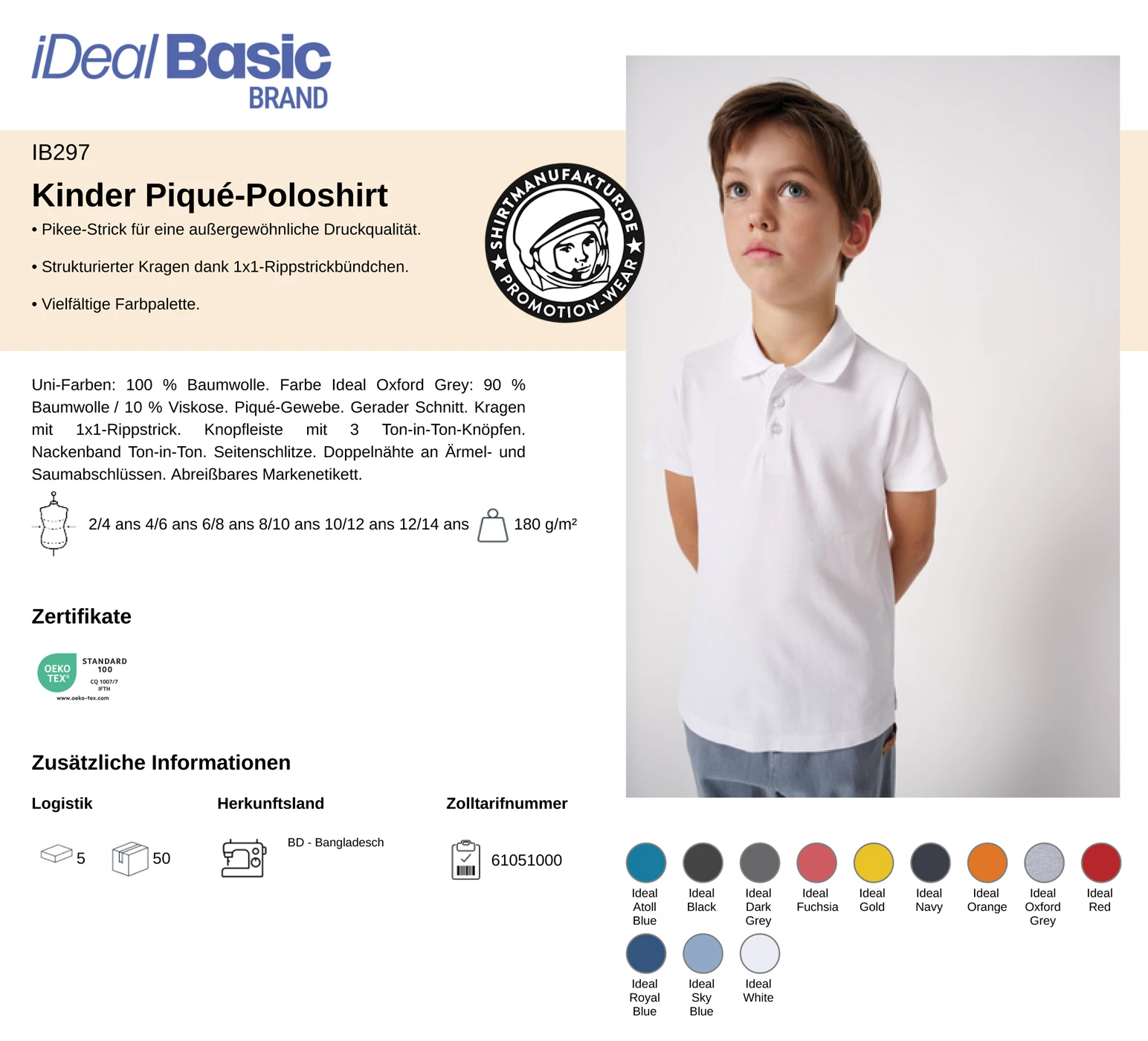 Ideal Basic Kids Piqué 180 Polo