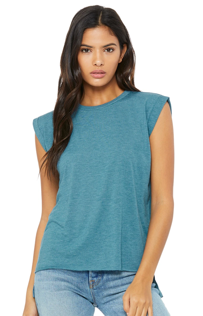 Bella Womens Flowy Muscle Tee With Rolled Cuff