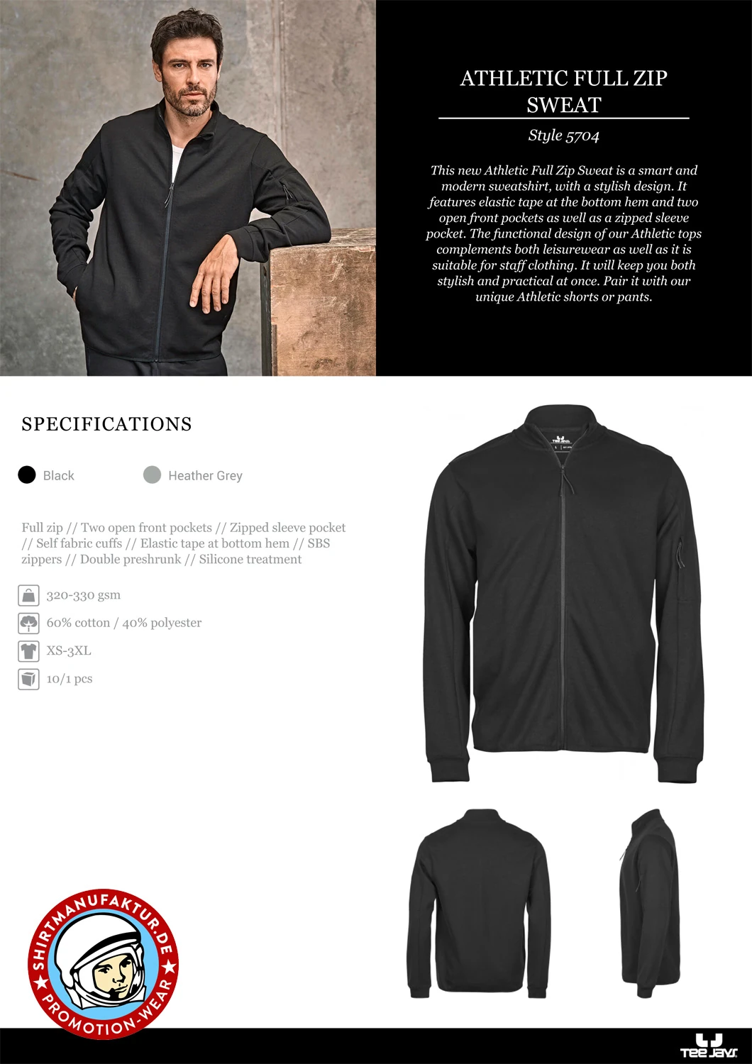 Tee Jays Athletic Full Zip Sweat