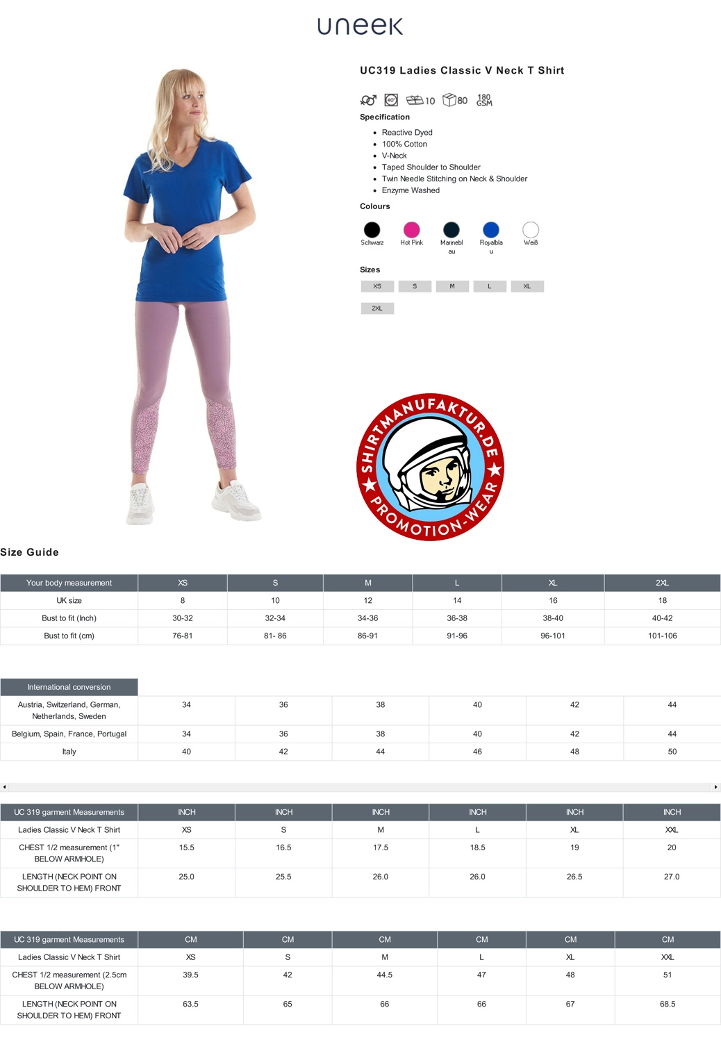 Uneek Ladies Classic V-Neck T-Shirt