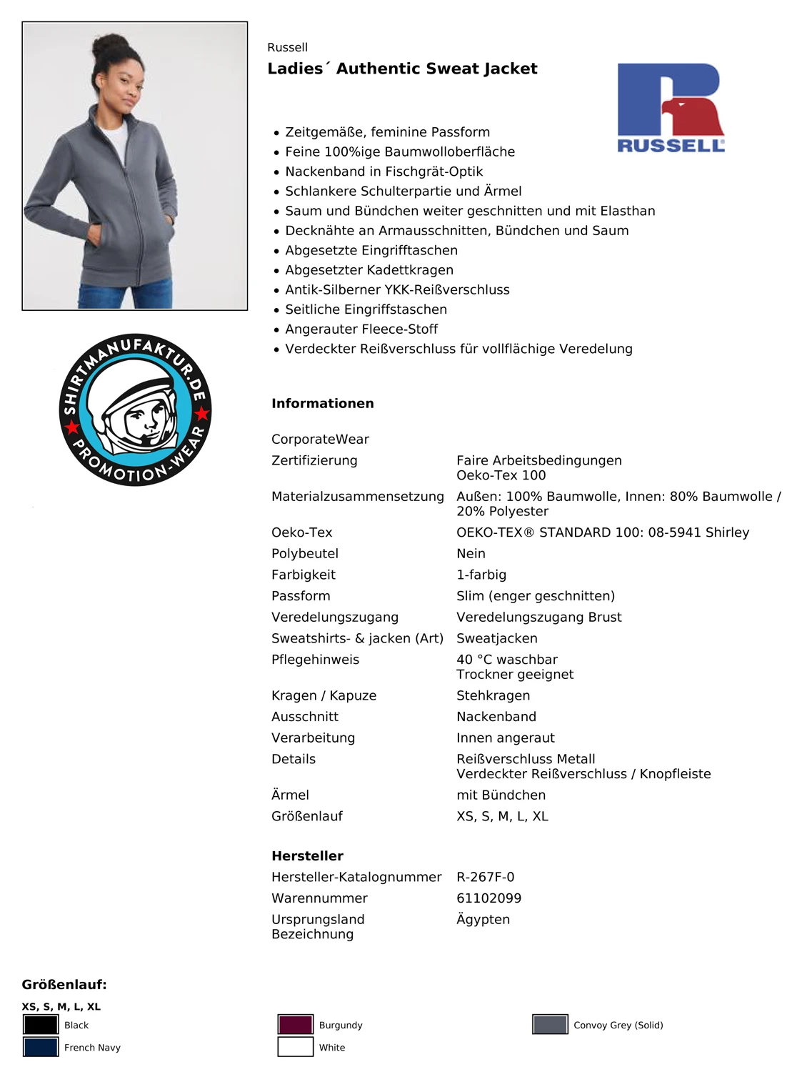 Russell Ladies Authentic Sweat Jacket