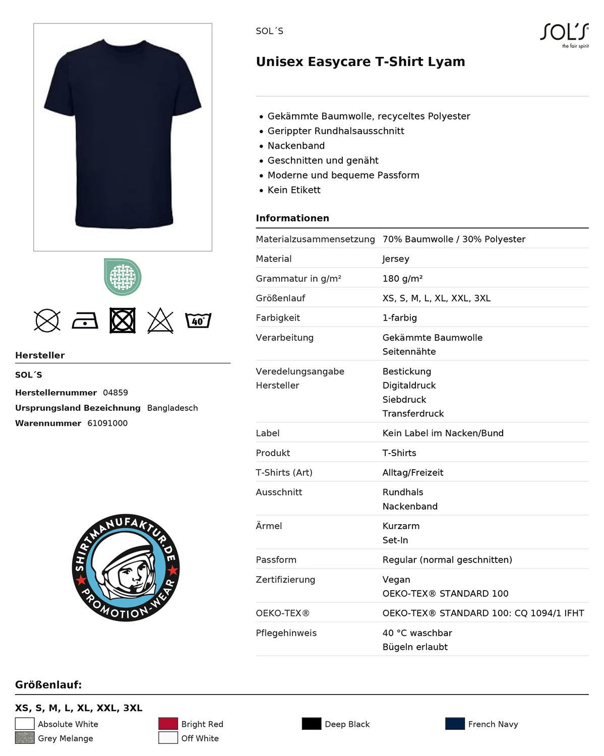 Sol's Easycare Lyam T-Shirt