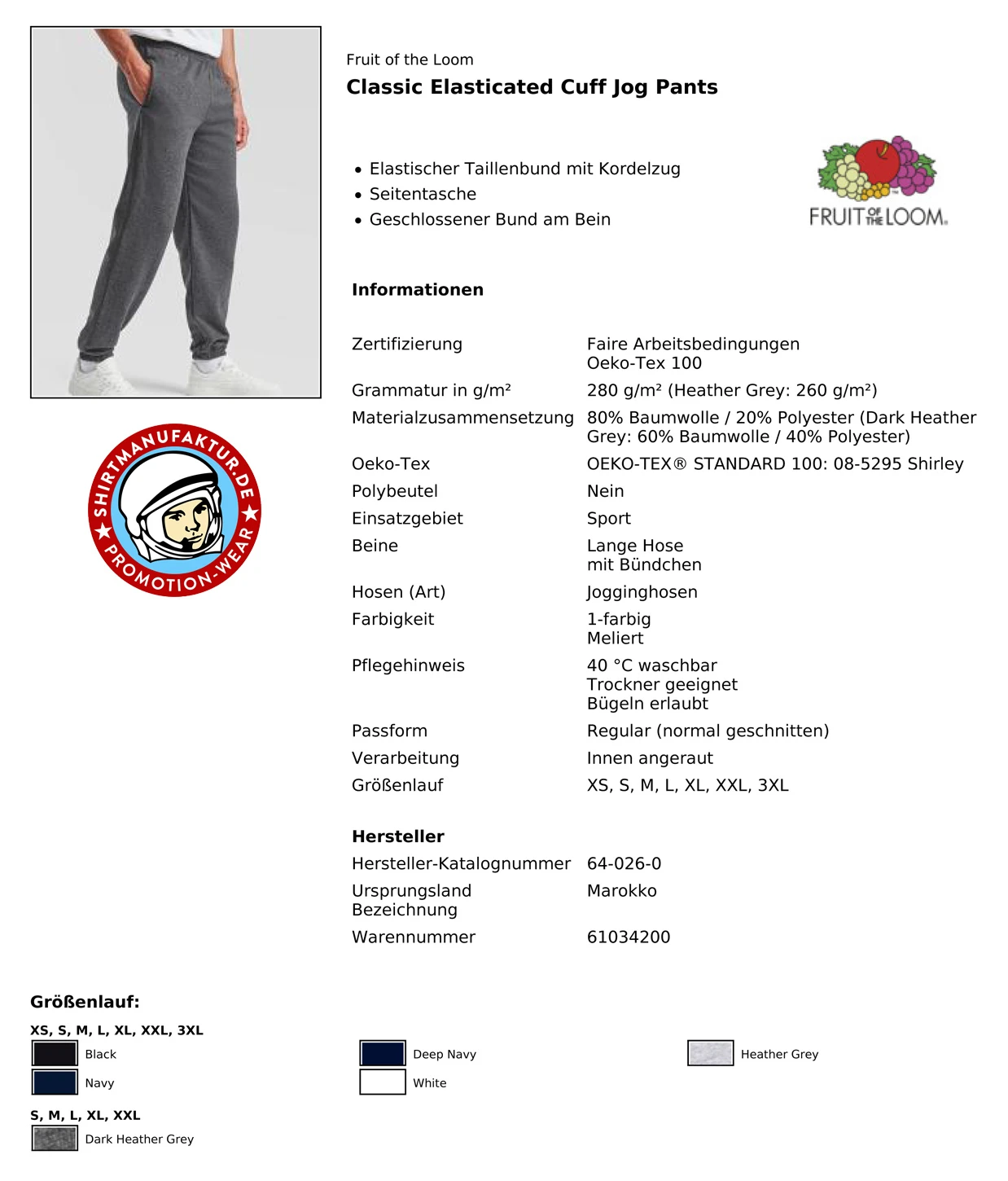 Fruit of the Loom Classic Elasticated Cuff Jog Pants