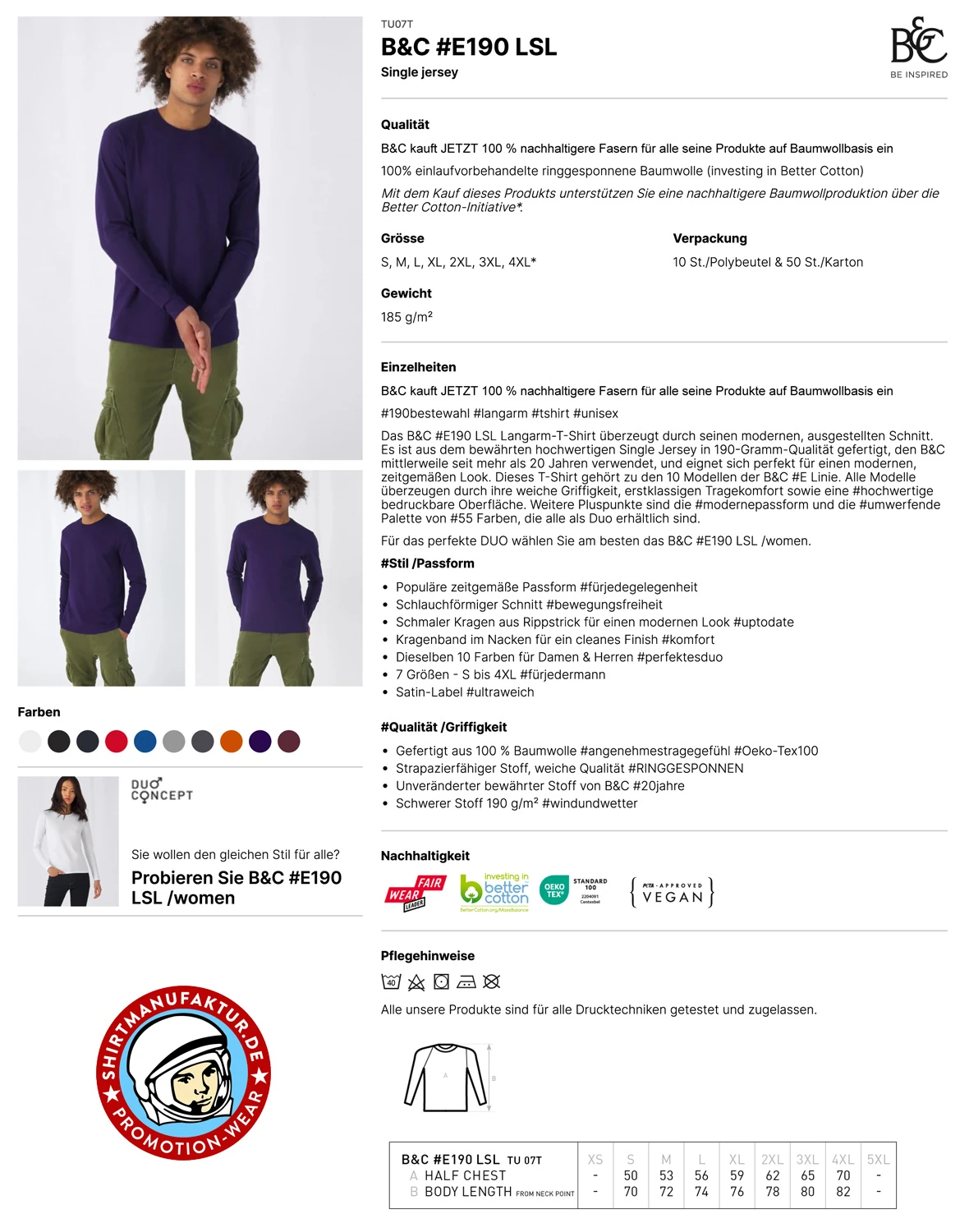B&C Mens Longsleeve #E190