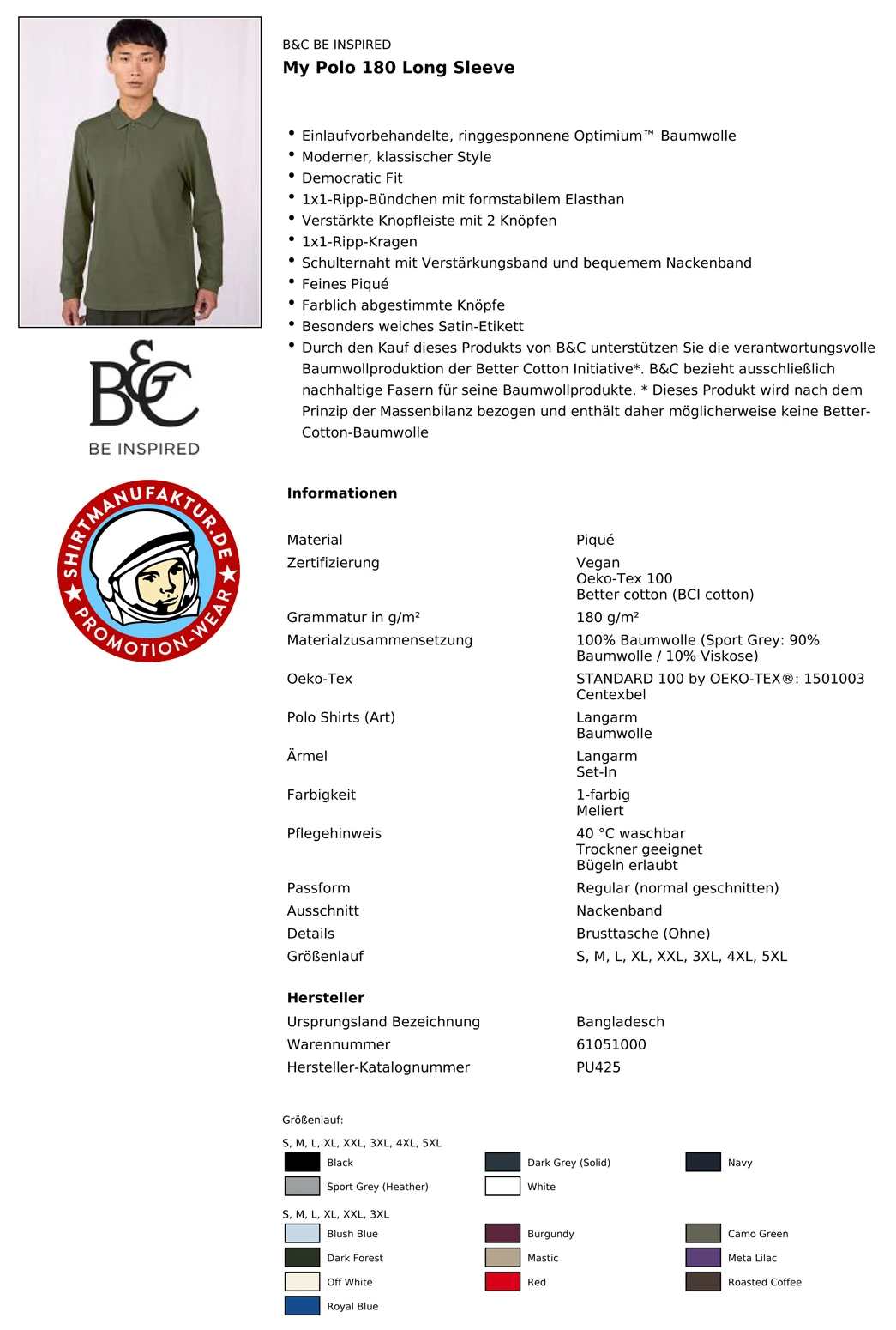 B&C My Polo 180 Longsleeve