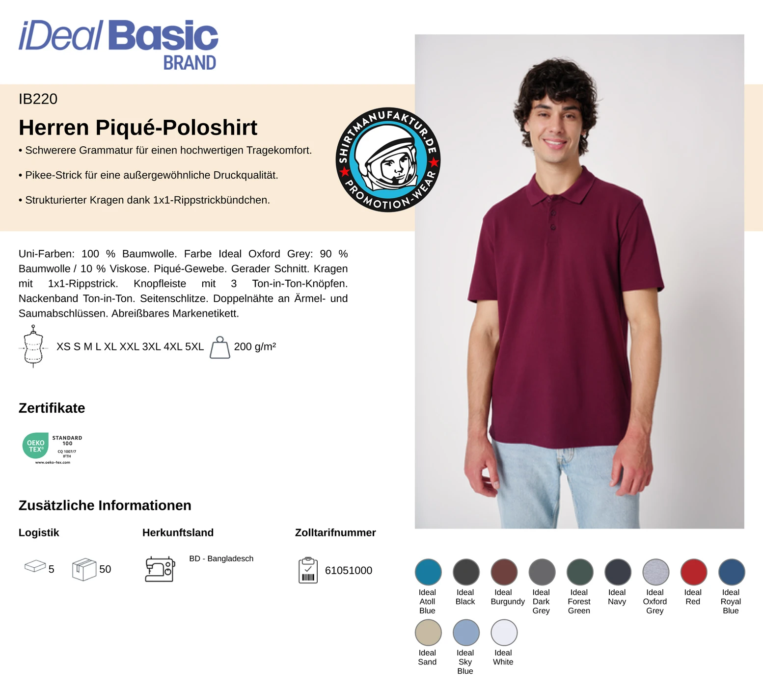 Ideal Basic Mens Piqué 200 Polo