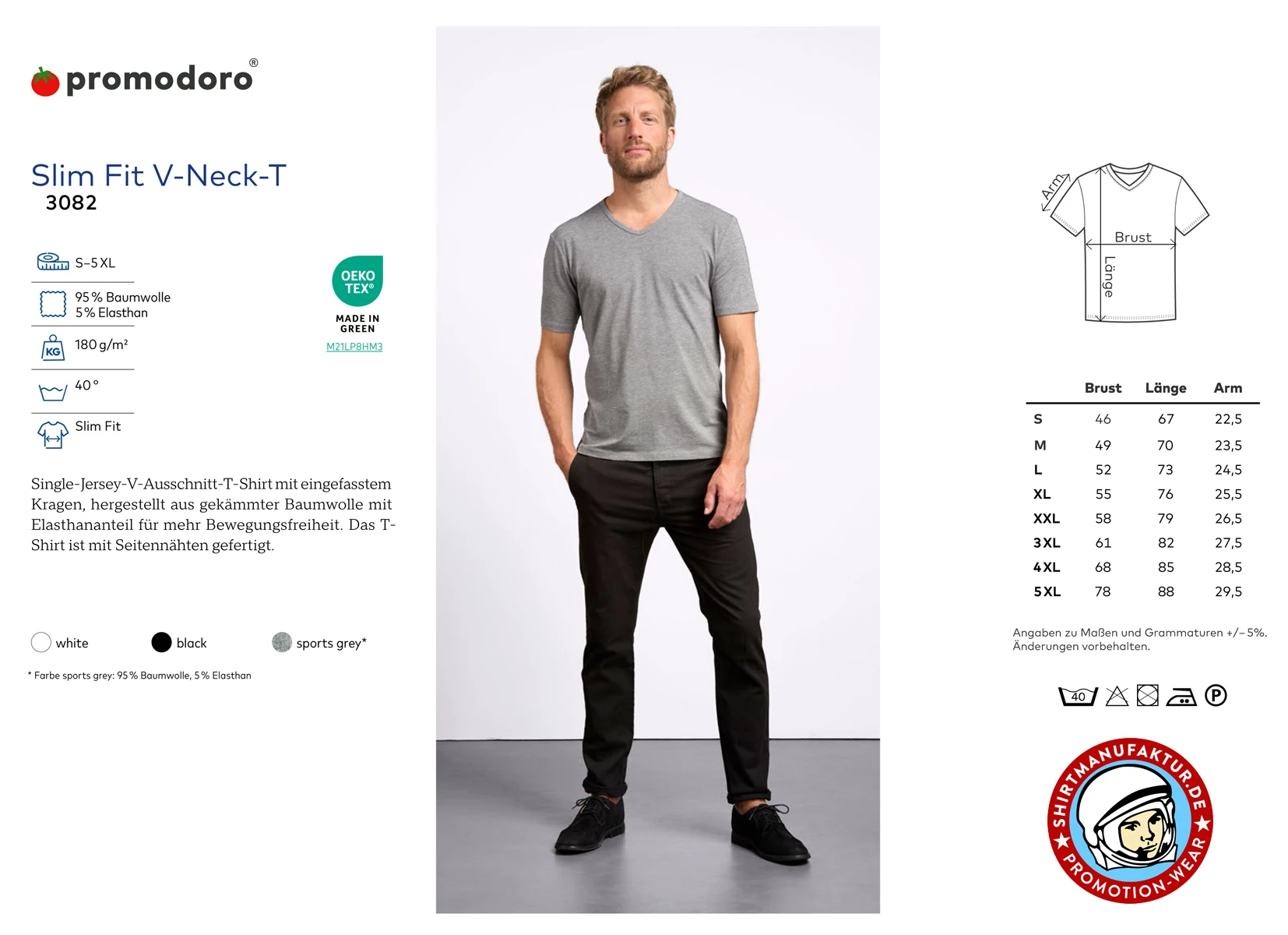 Promodoro Slim Fit V-Neck-T