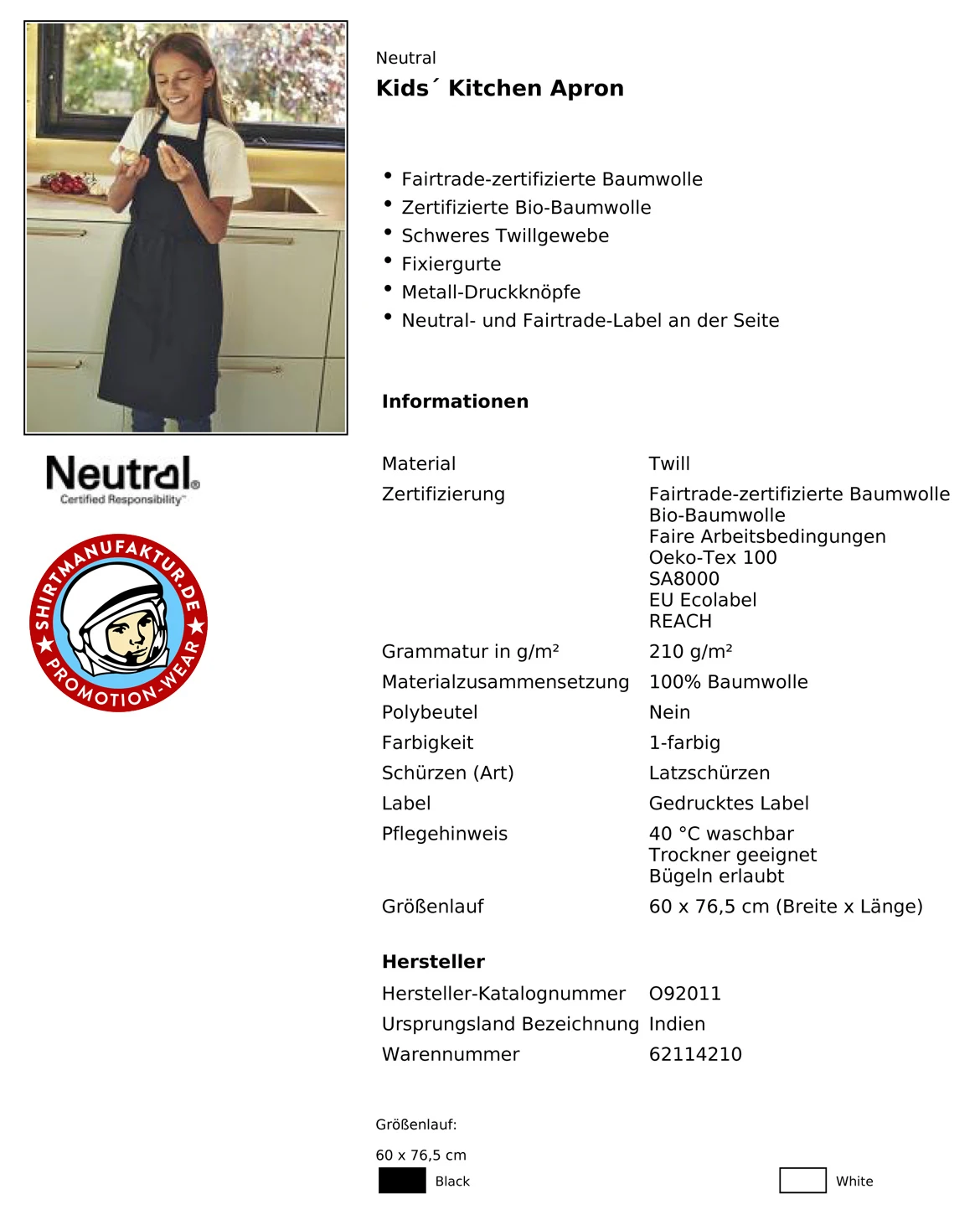 Neutral Kids Kitchen Apron