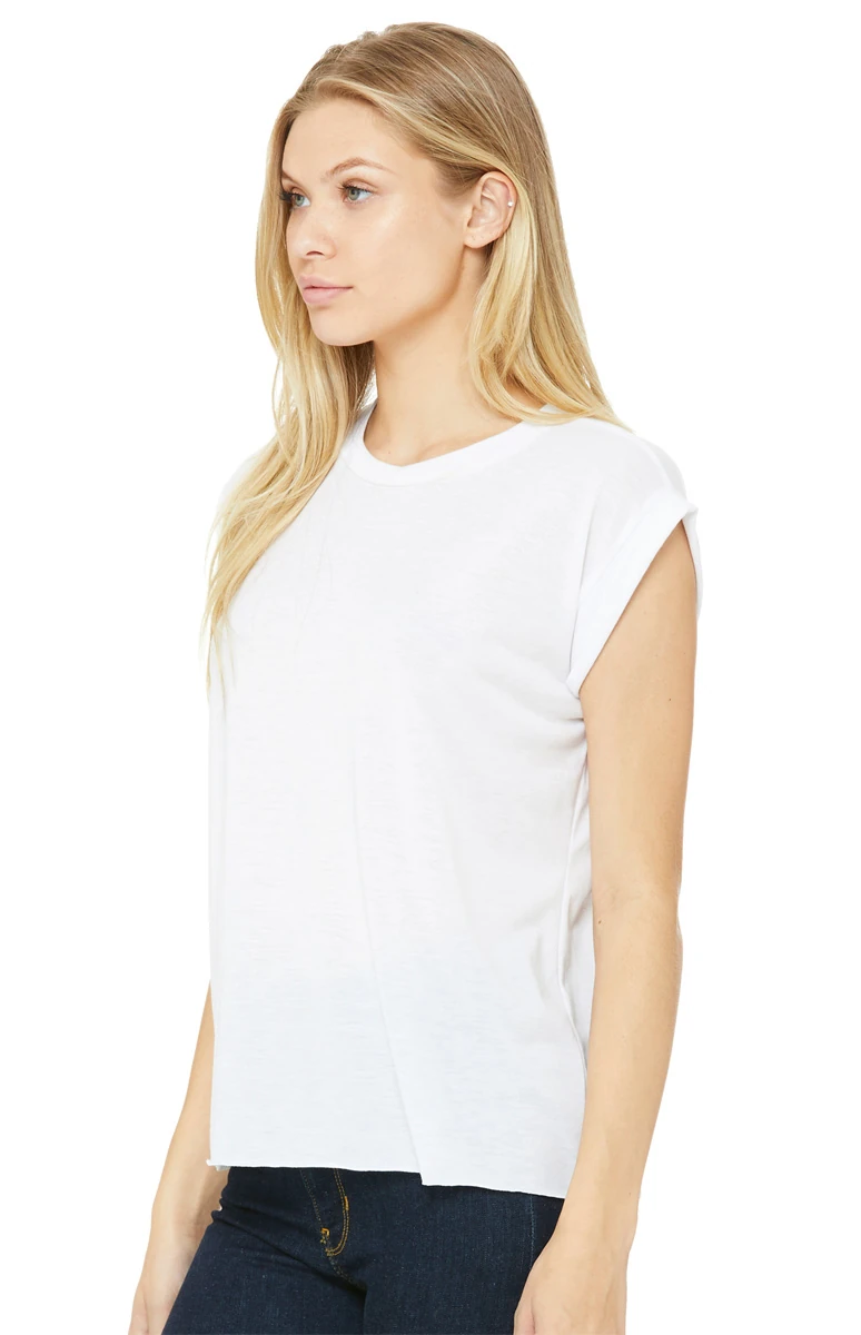 Bella Womens Flowy Muscle Tee With Rolled Cuff