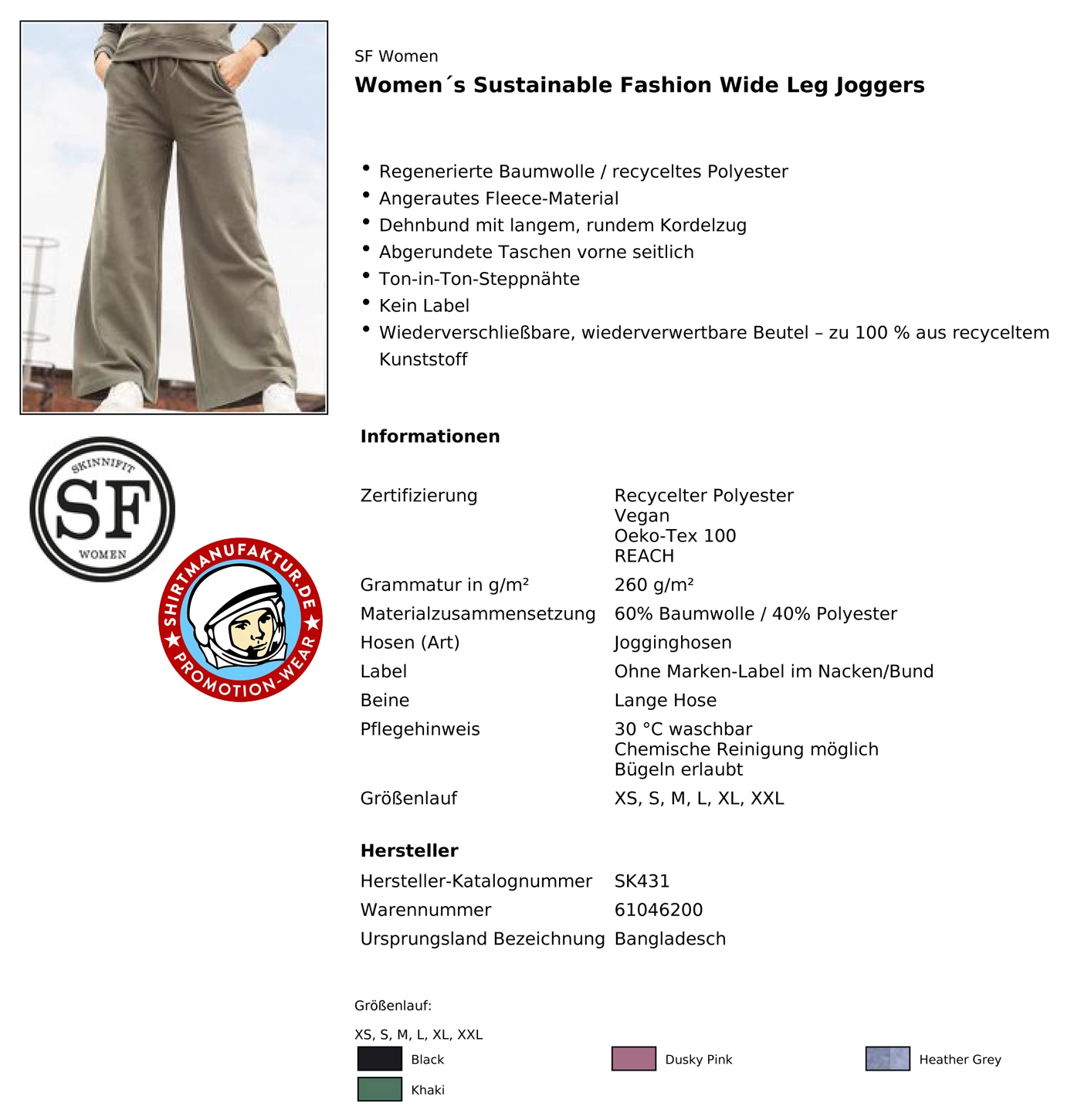 SkinniFit Womens Sustainable Fashion Wide Leg Joggers