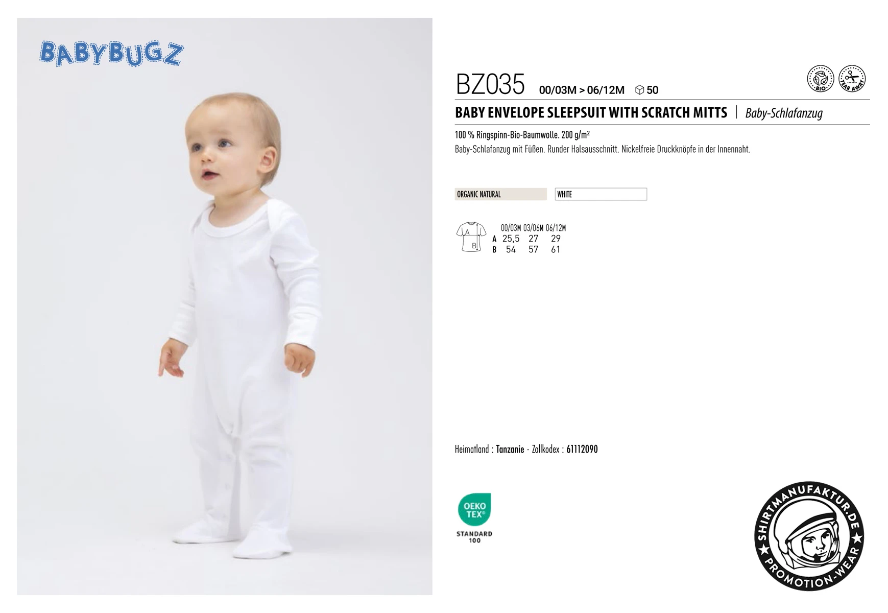 Babybugz Baby Sleepsuit with Scratch Mitts