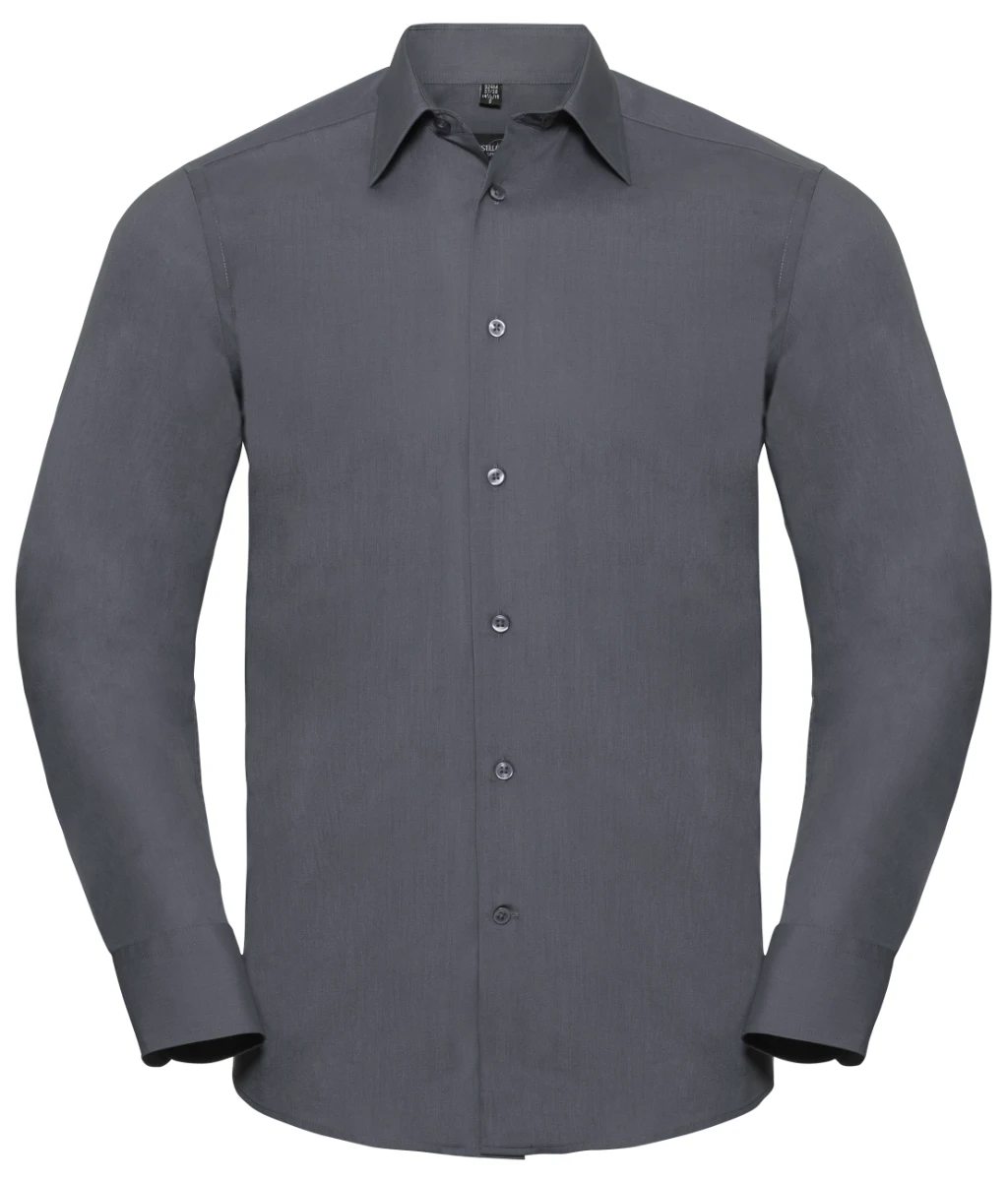Russell Mens Poly-Cotton Tailored Longsleeve Poplin Shirt