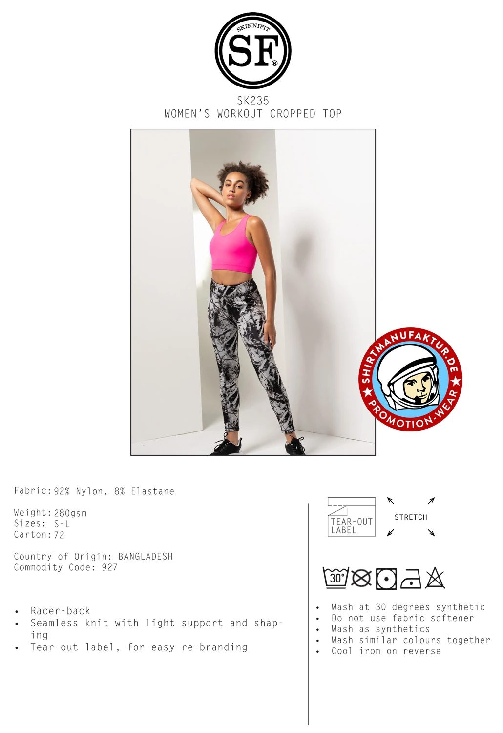SkinniFit Womens Work Out Cropped Top