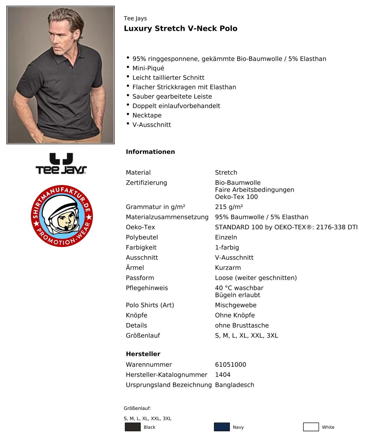 Tee Jays Luxury Stretch V-Neck Polo