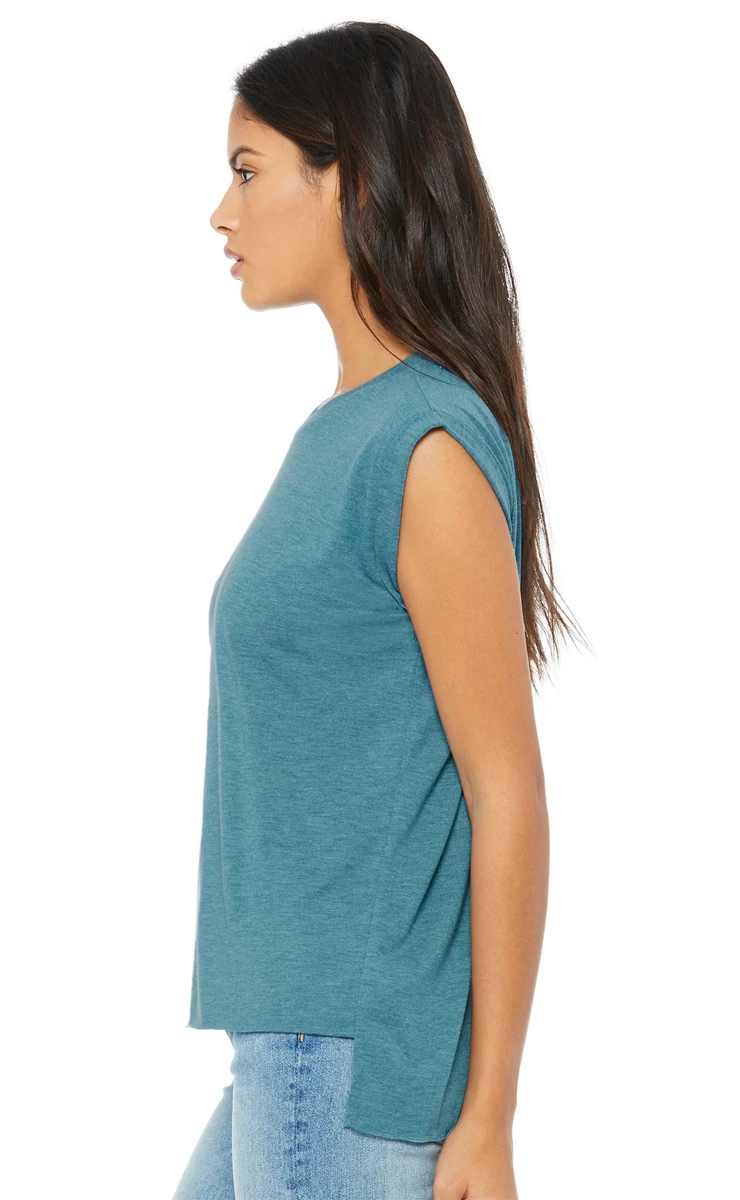 Bella Womens Flowy Muscle Tee With Rolled Cuff