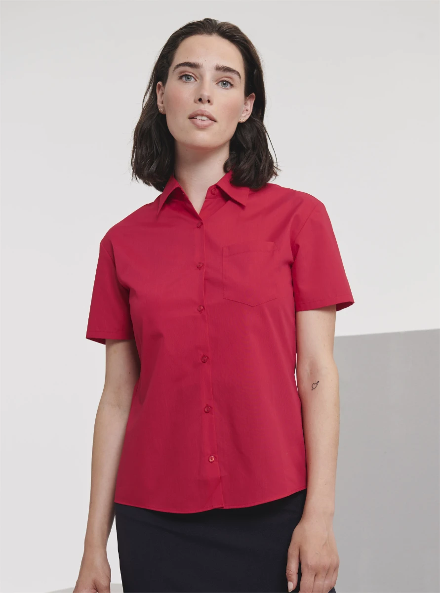 Russell Ladies Short Sleeve Poly-Cotton Poplin Blouse
