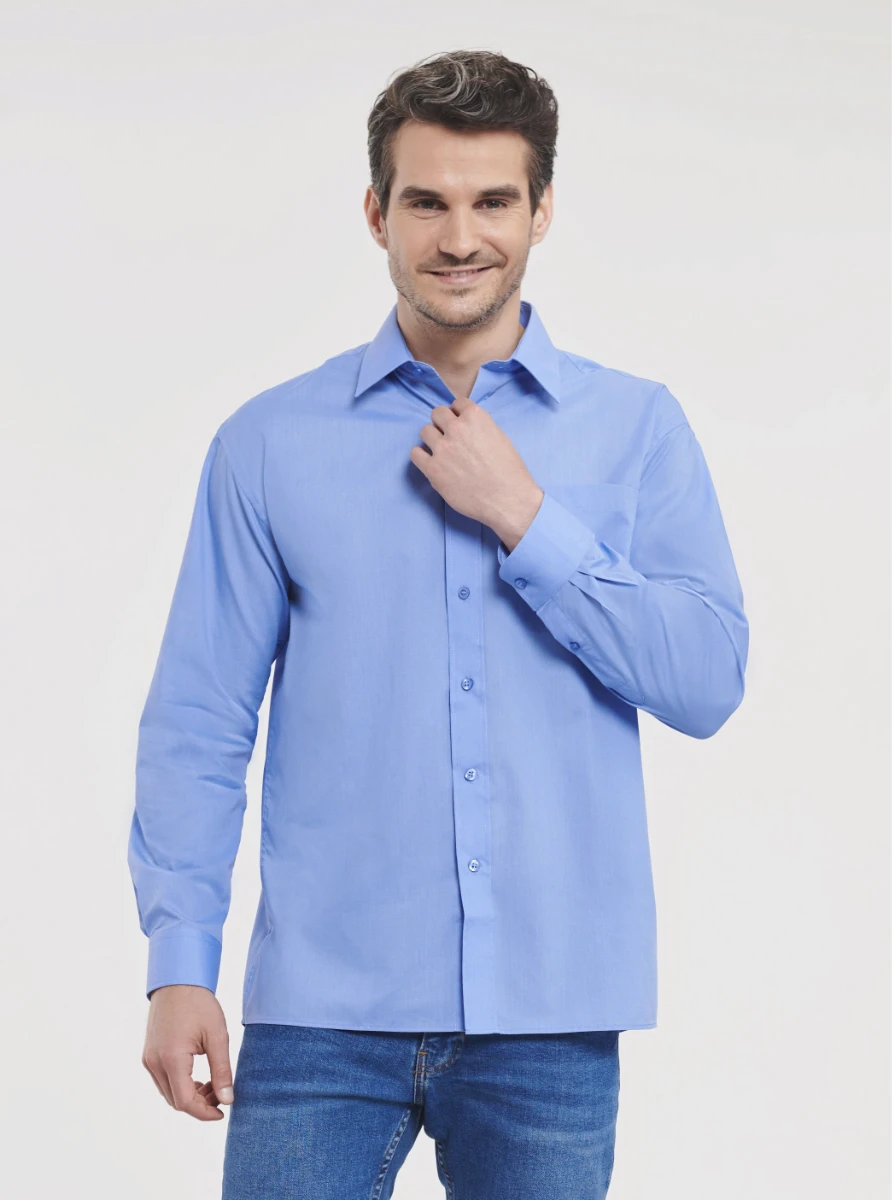 Russell Mens Poly-Cotton Longsleeve Poplin Shirt