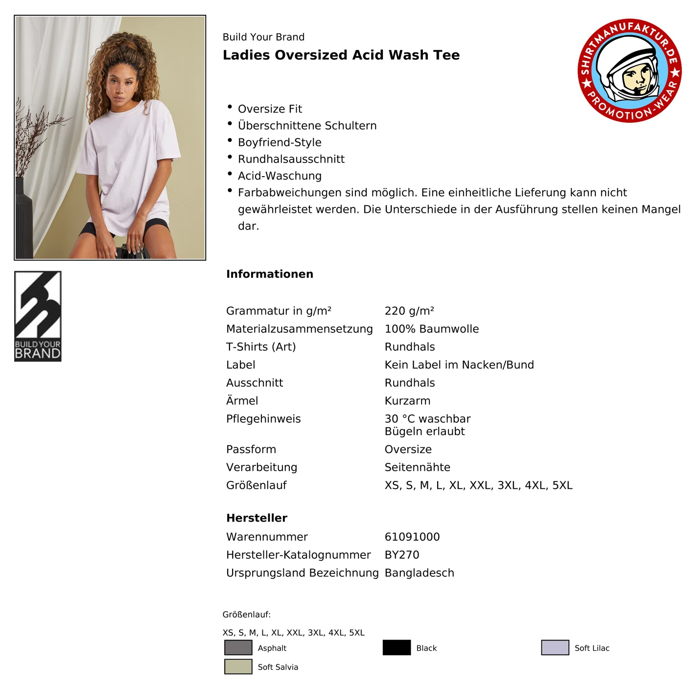Build Your Brand Ladies Oversized Acid Wash Tee