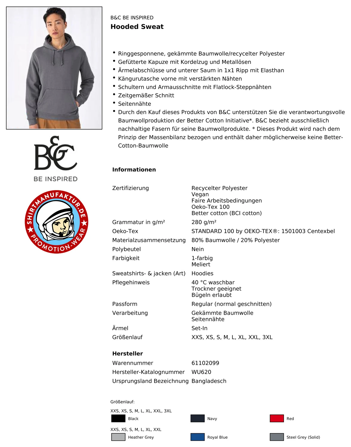 B&C Hooded Sweat