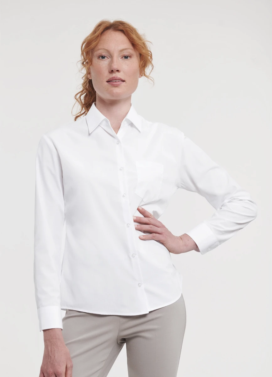 Russell Ladies Poly-Cotton Longsleeve Poplin Blouse