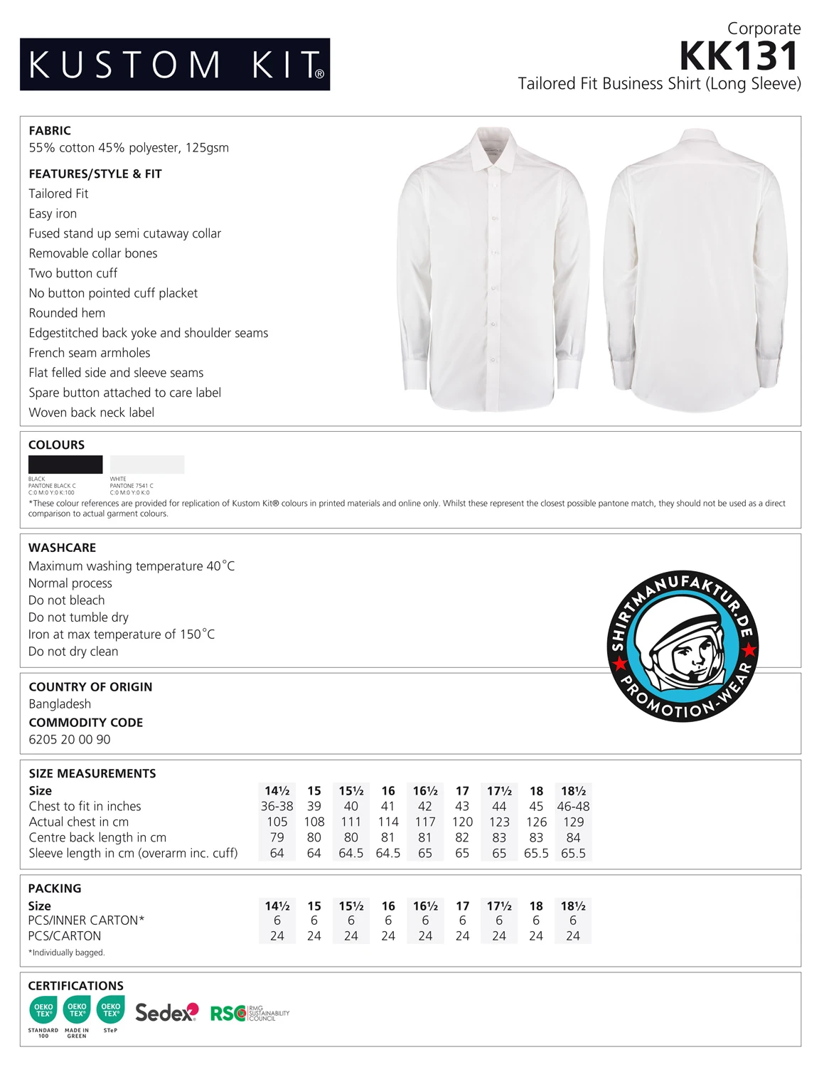Kustom Kit Tailored Fit Business Shirt