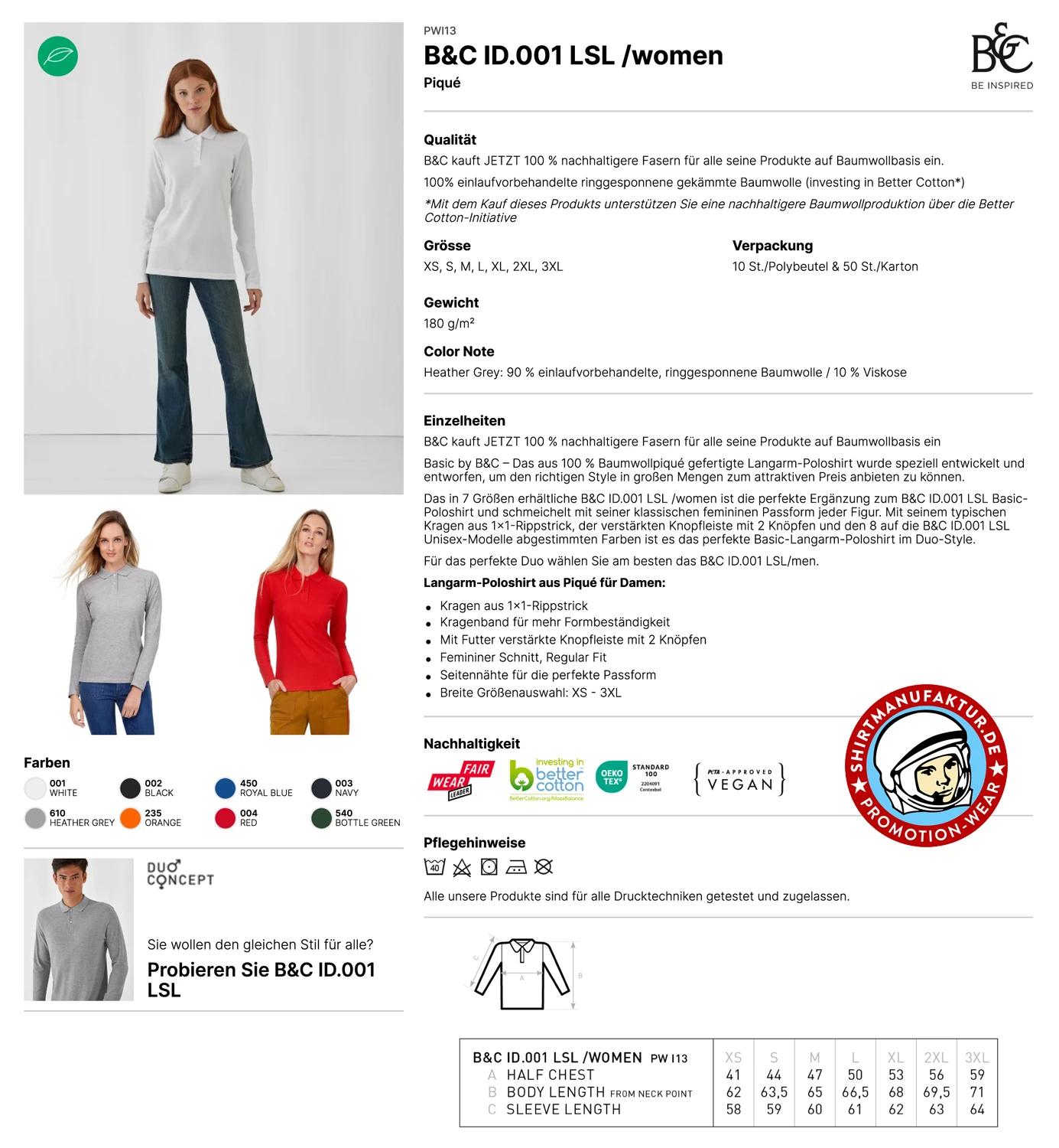B&C Womens Longsleeve Polo ID.001