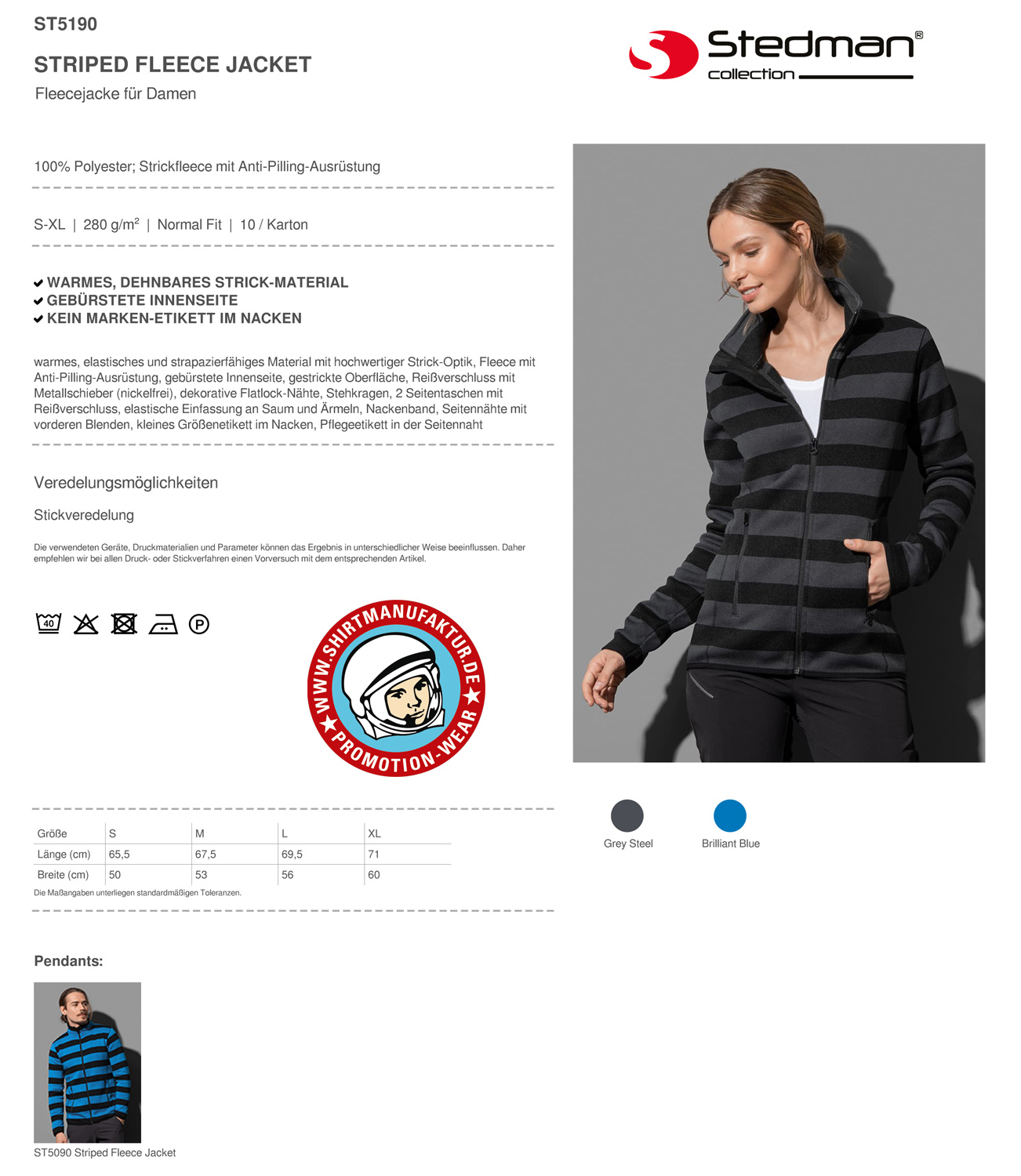 Stedman Women Striped Fleece Jacket