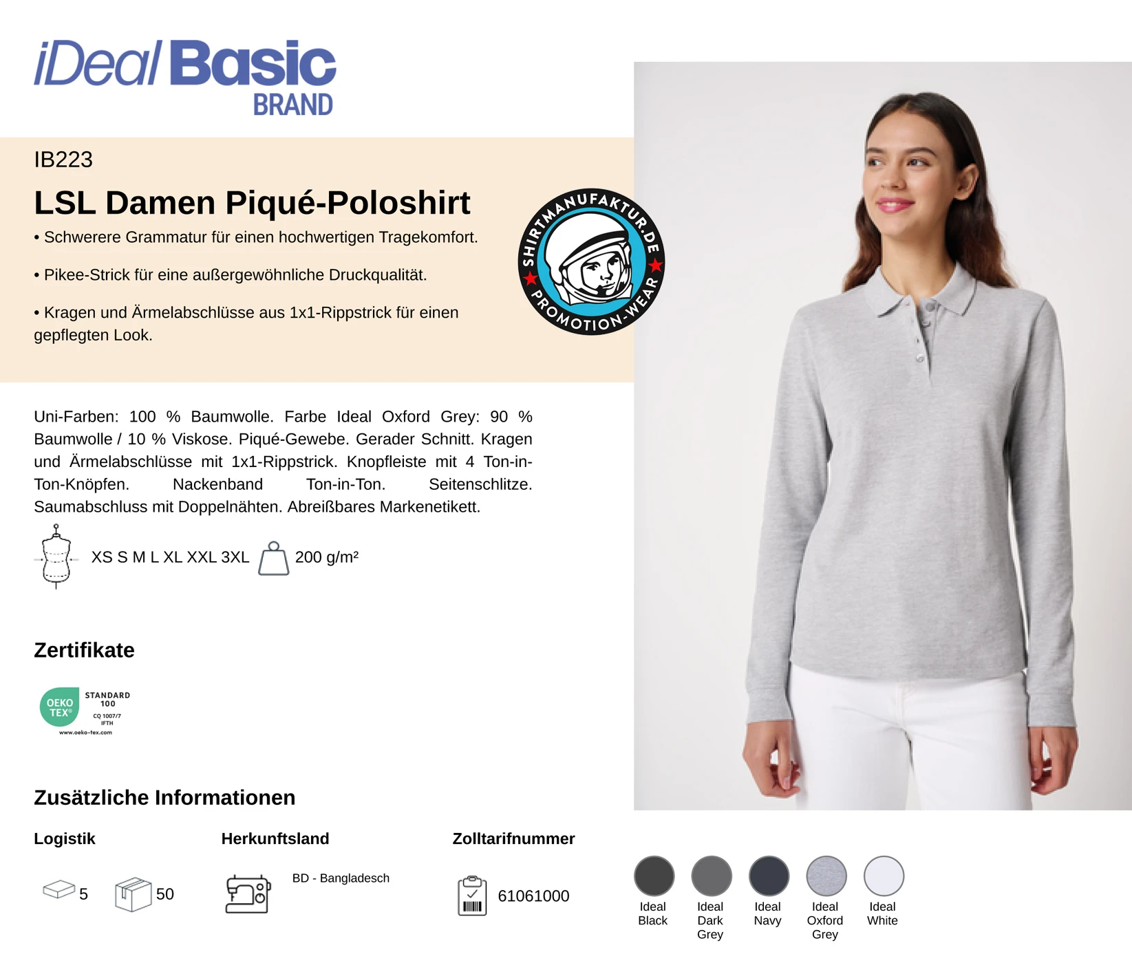Ideal Basic Ladies Longsleeve Piqué 200 Polo