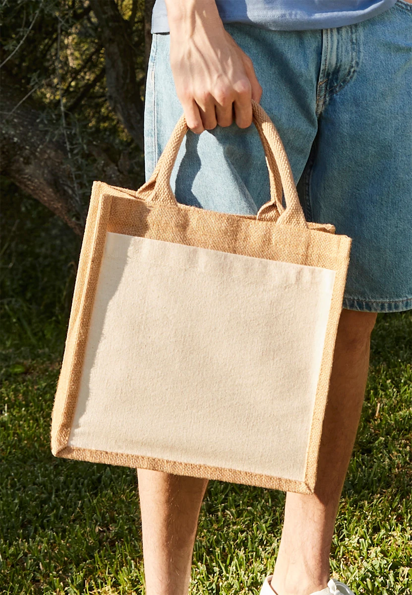 Westford Mill Cotton Pocket Jute Midi Bag