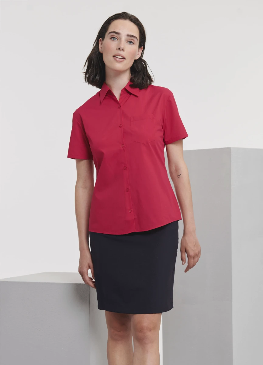 Russell Ladies Short Sleeve Poly-Cotton Poplin Blouse