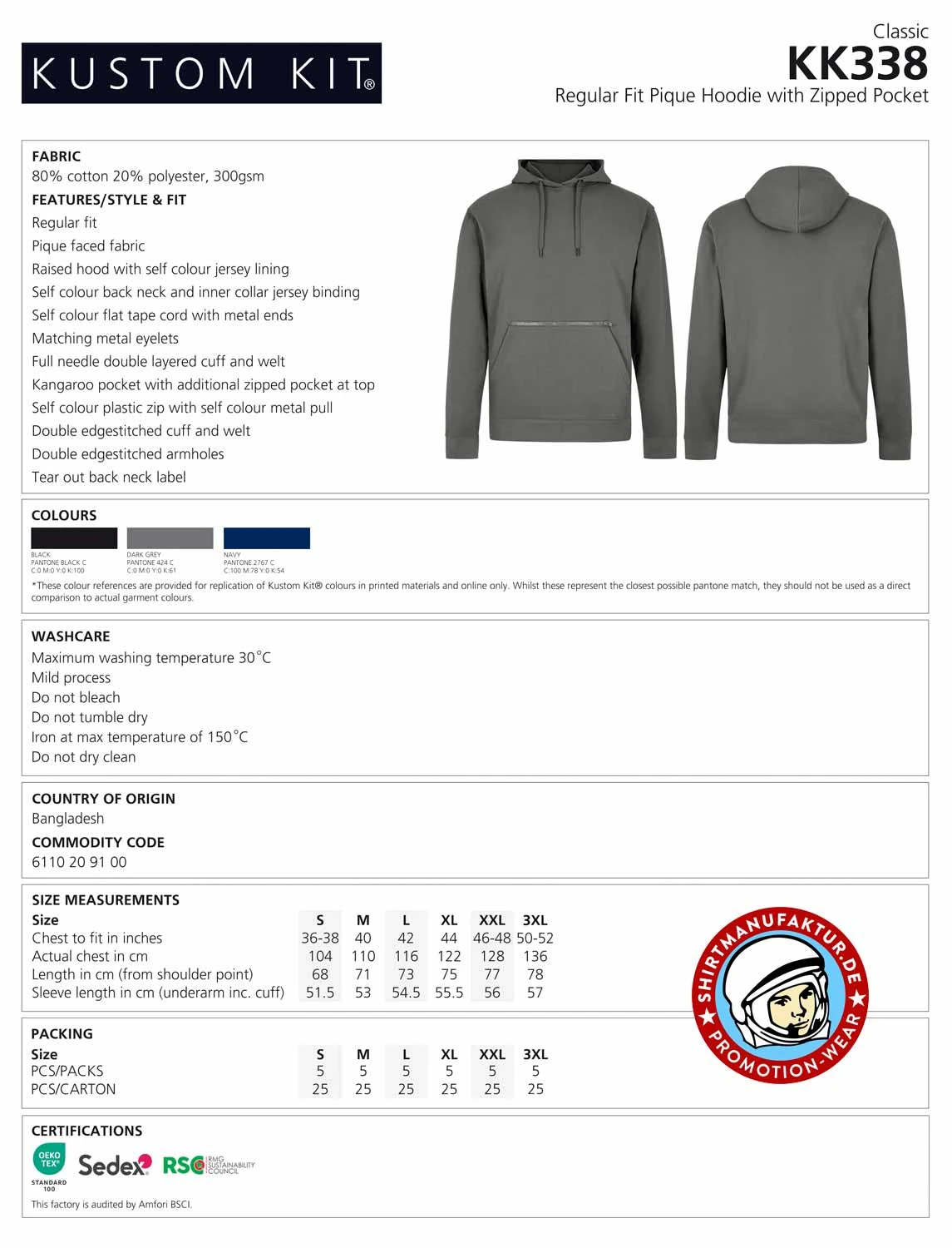 Kustom Kit Regular Fit Pique Hoodie with Zipped Pocket