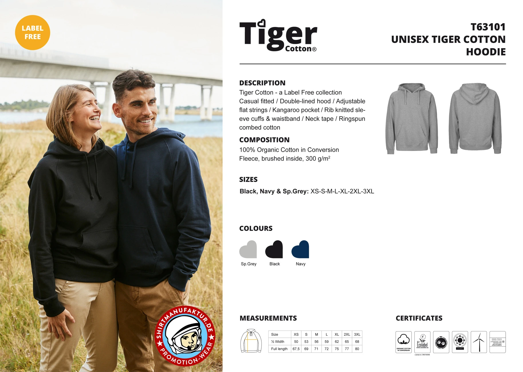 Neutral Unisex Tiger Cotton Hoodie