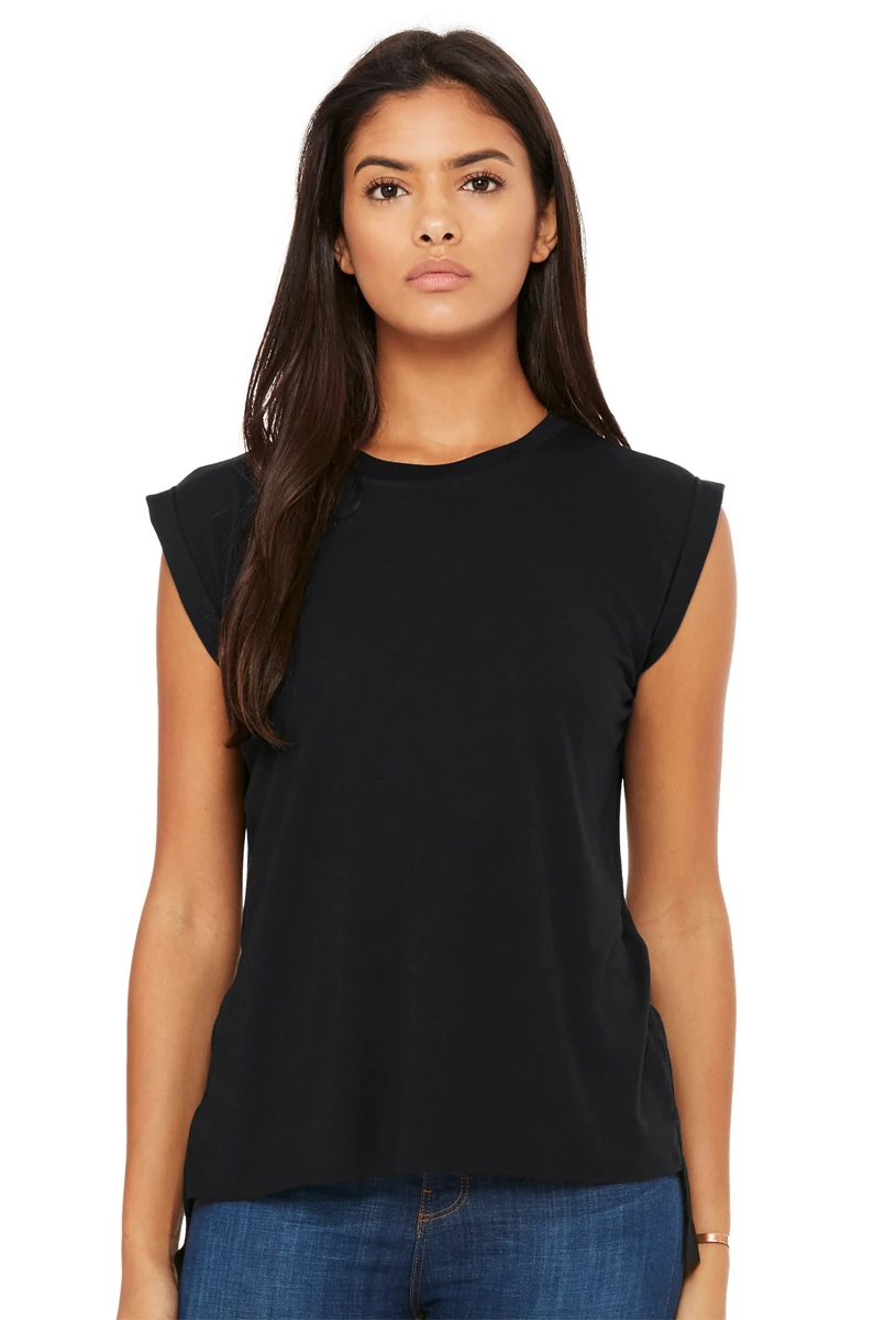 Bella Womens Flowy Muscle Tee With Rolled Cuff