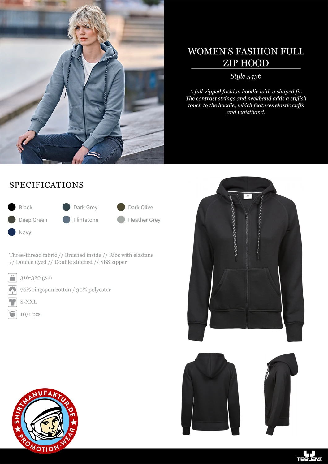Tee Jays Womens Fashion Full Zip Hood