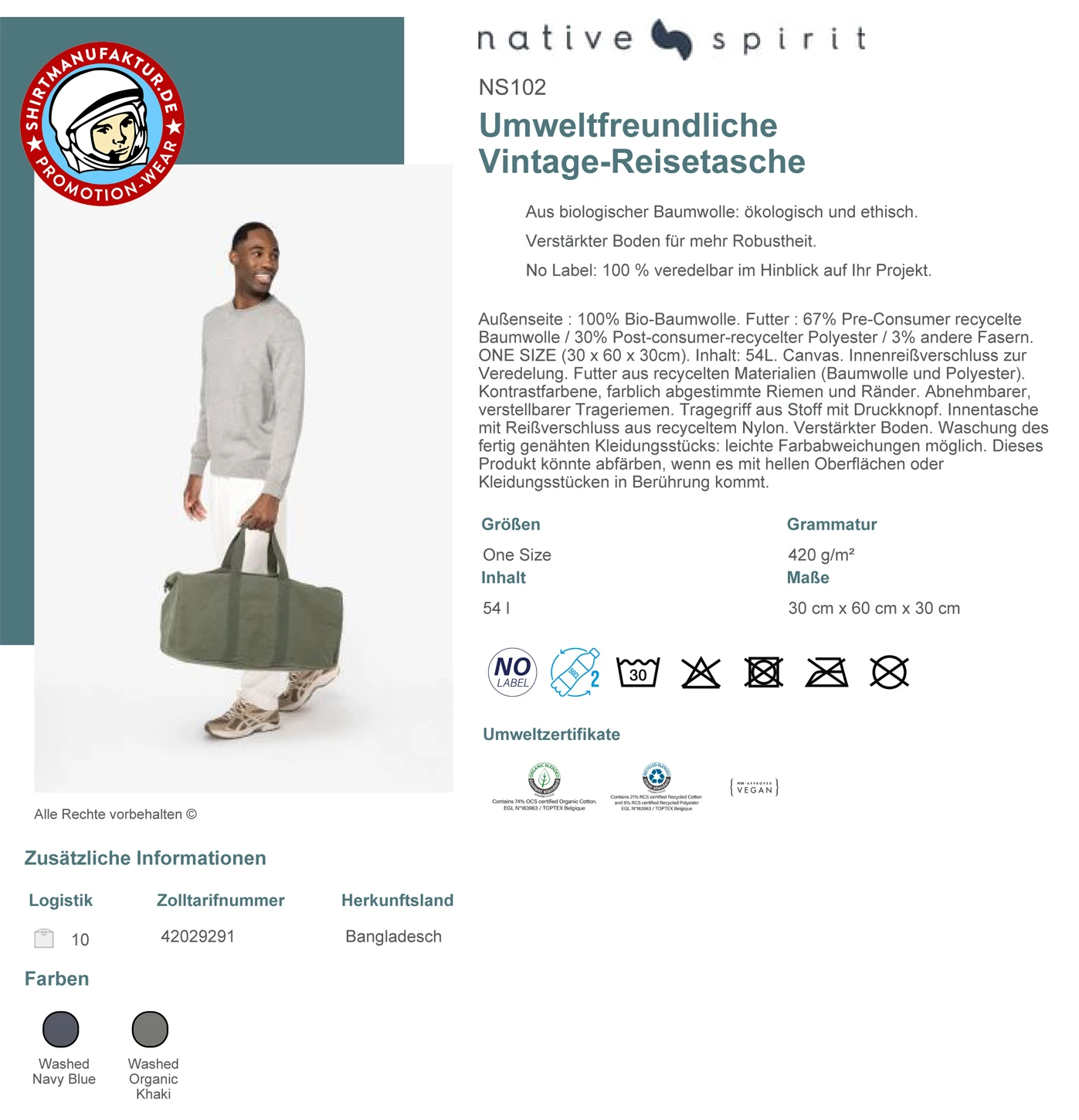 Native Spirit Vintage Organic Travel Bag