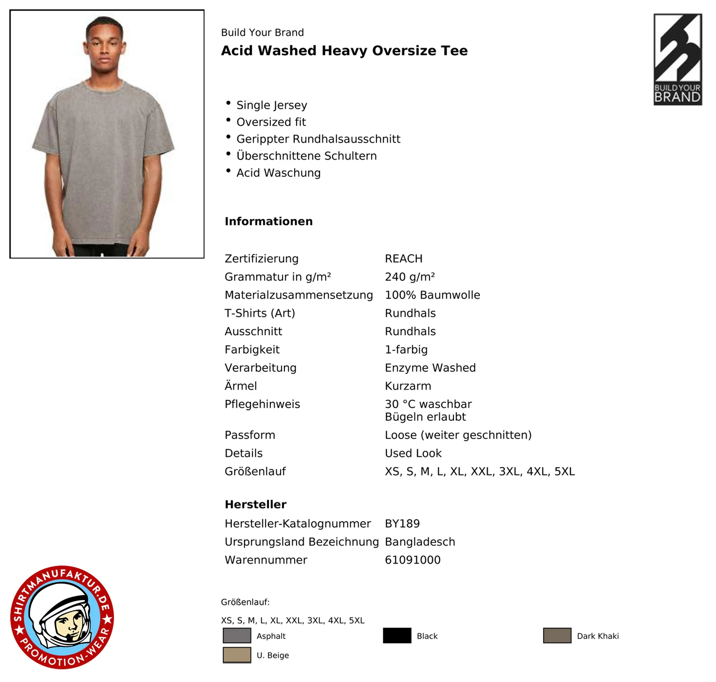 Build Your Brand Acid Washed Heavy Oversize Tee